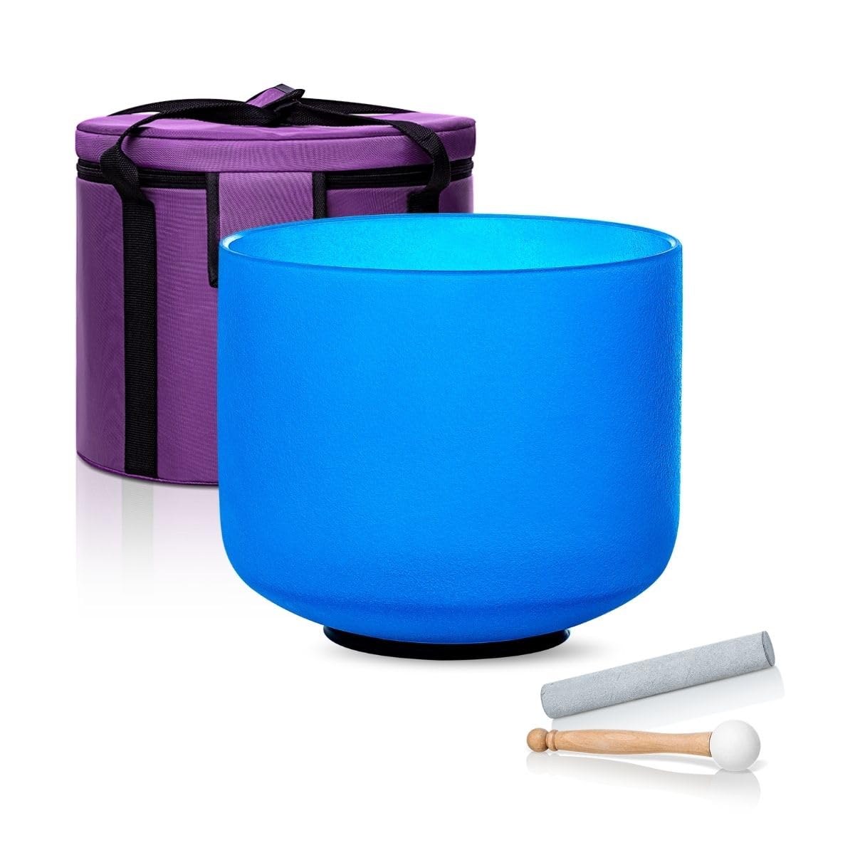 Calm Clang 8 Inch Blue G Note 432Hz Throat Chakra Crystal Singing Bowl Healing With Carrying Case And Rubber Mallet Suede Strike
