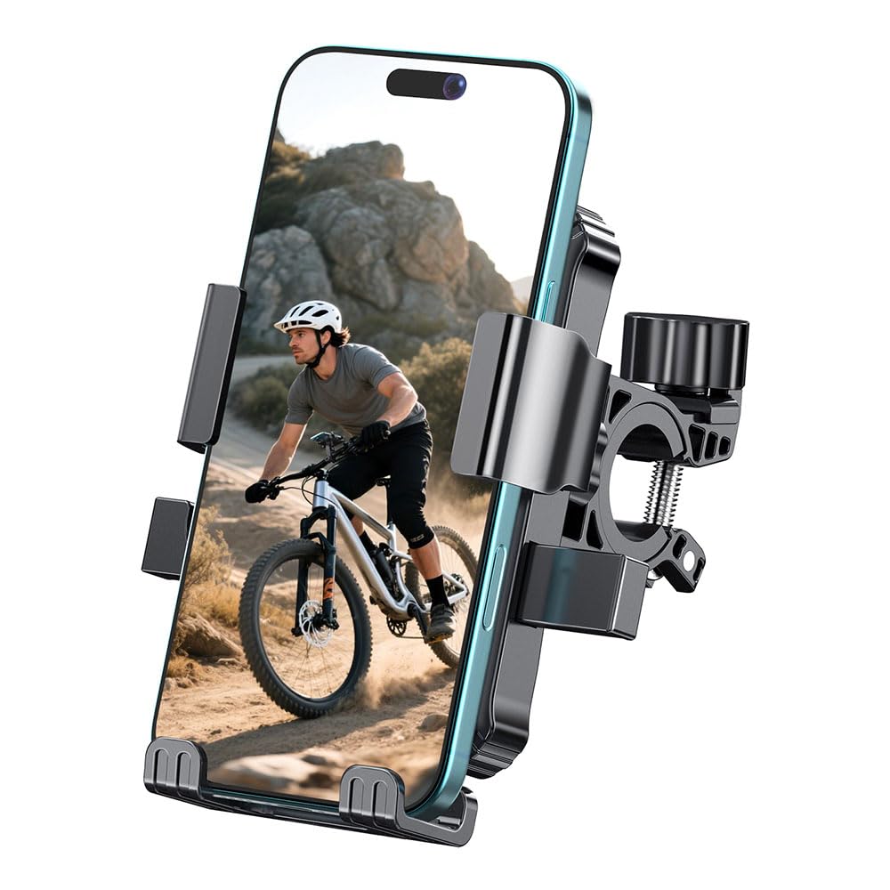 Prjrsme Bike Phone Holder, Handlebar Phone Mount for Bike and Motorcycle, Electric Scooter Mountain Bike, Adjustable Cell Phone 