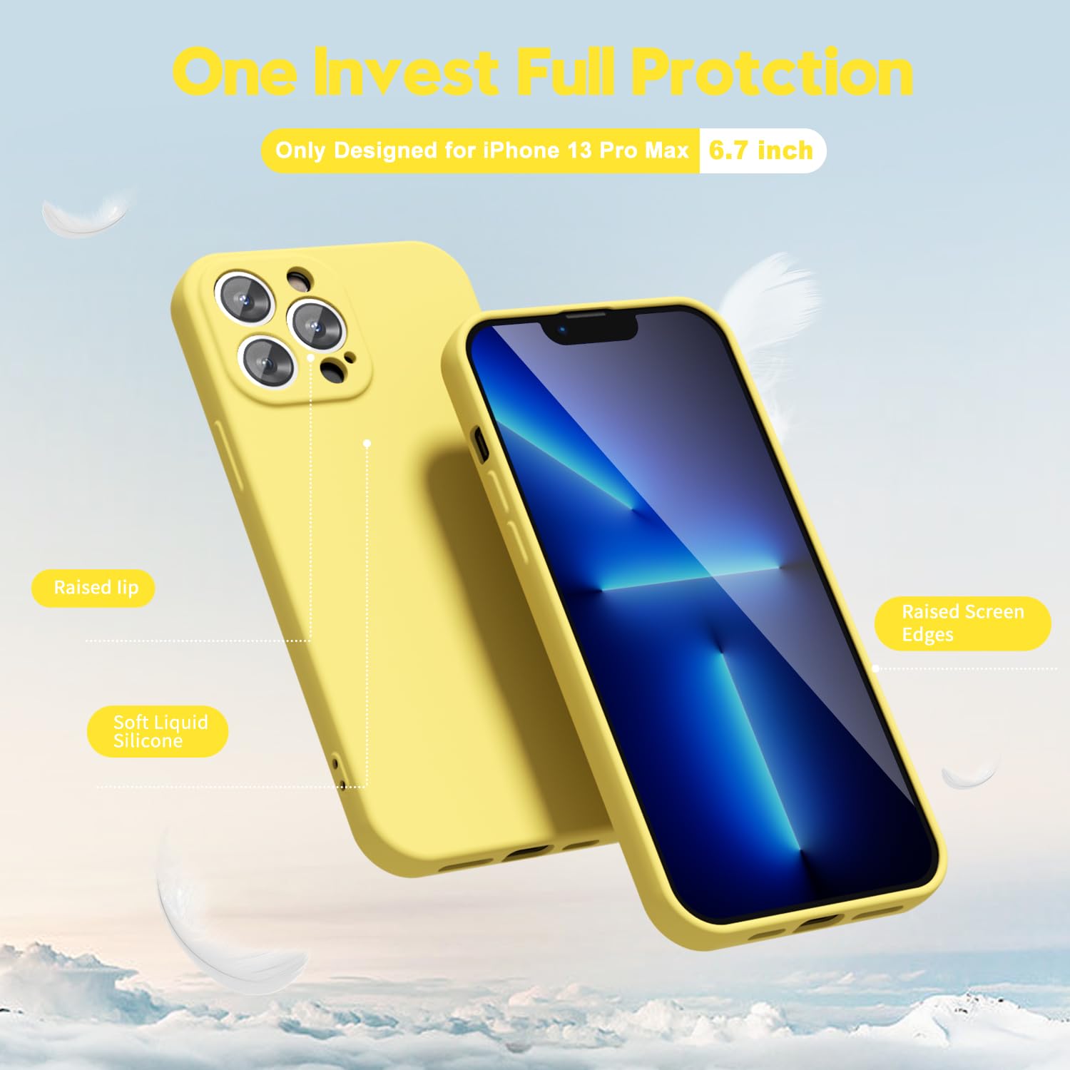 Oakxco For Iphone 13 Pro Max Phone Case Liquid Silicone, Cute Thin Slim Soft Rubber Tpu Plain Smooth Gel Cover For Women Girl Ae