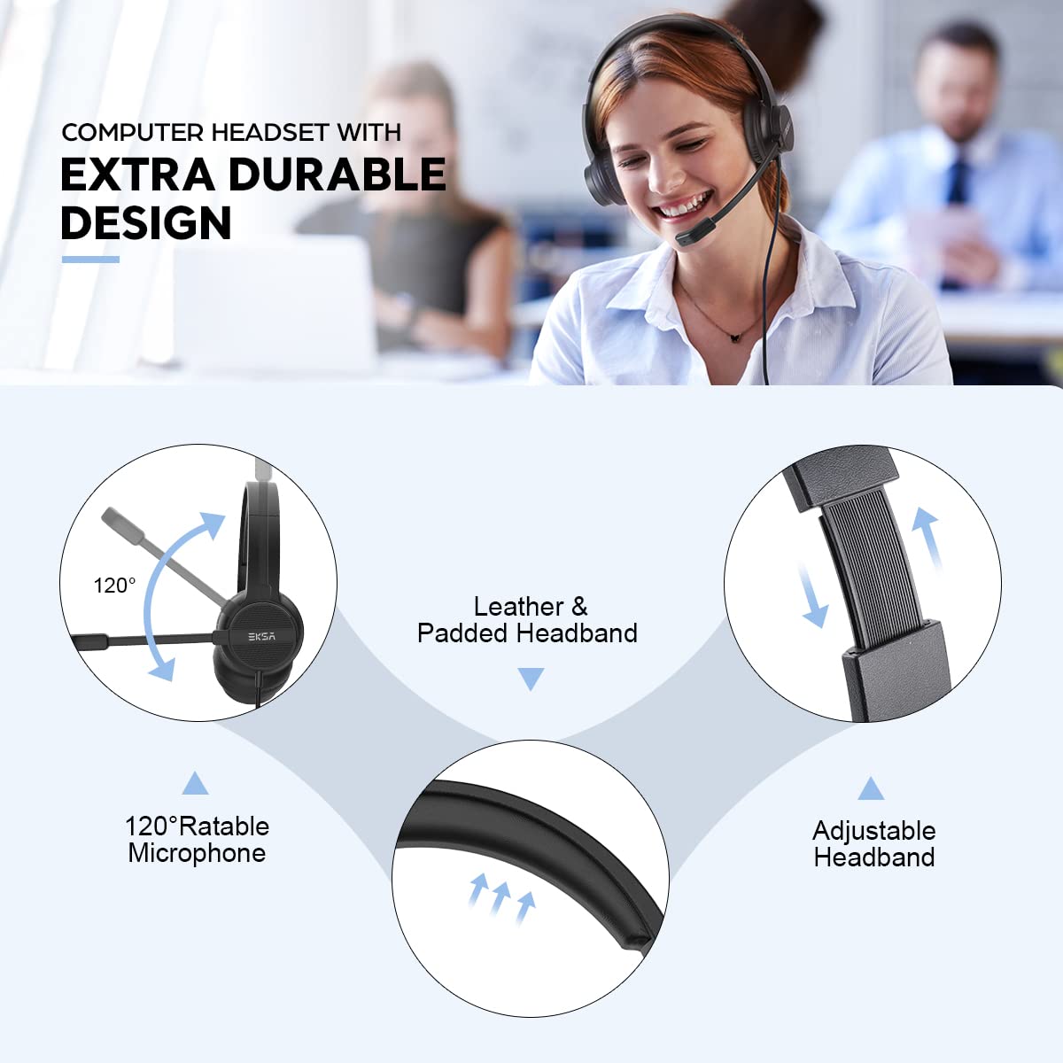 Eksa Wired Headset With Mic, Computer Headset With Microphone For Pc, 3.5Mm Headset With Mic With Noise Cancelling For Pc/Laptop