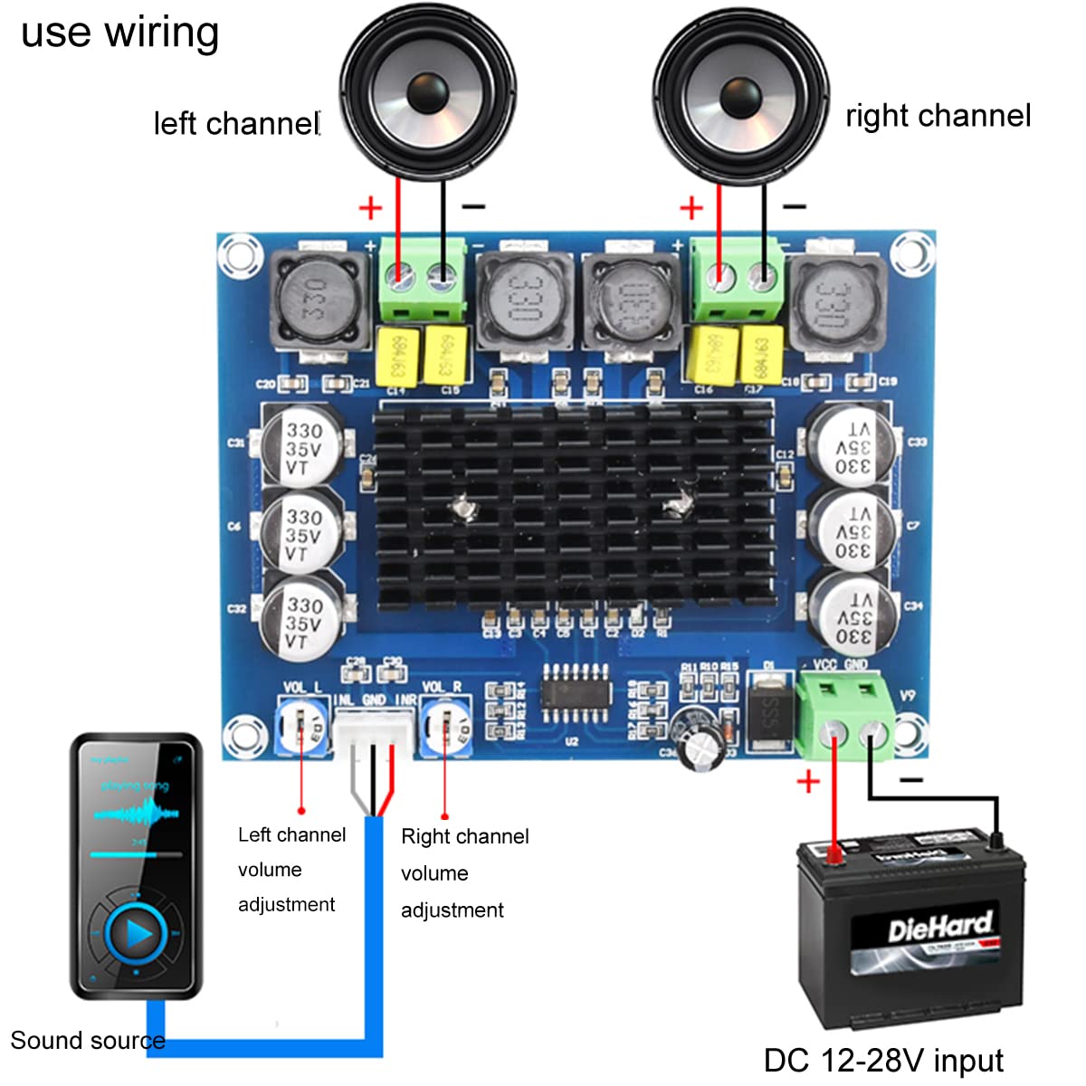 Clyxgs Tpa3116D2 Dual Channel Class D Digital Power Audio Amplifier Board, Dc12 26V High Power Stereo Amp Module For Car Vehicle Computer Speaker Diy Home Theater Audio System