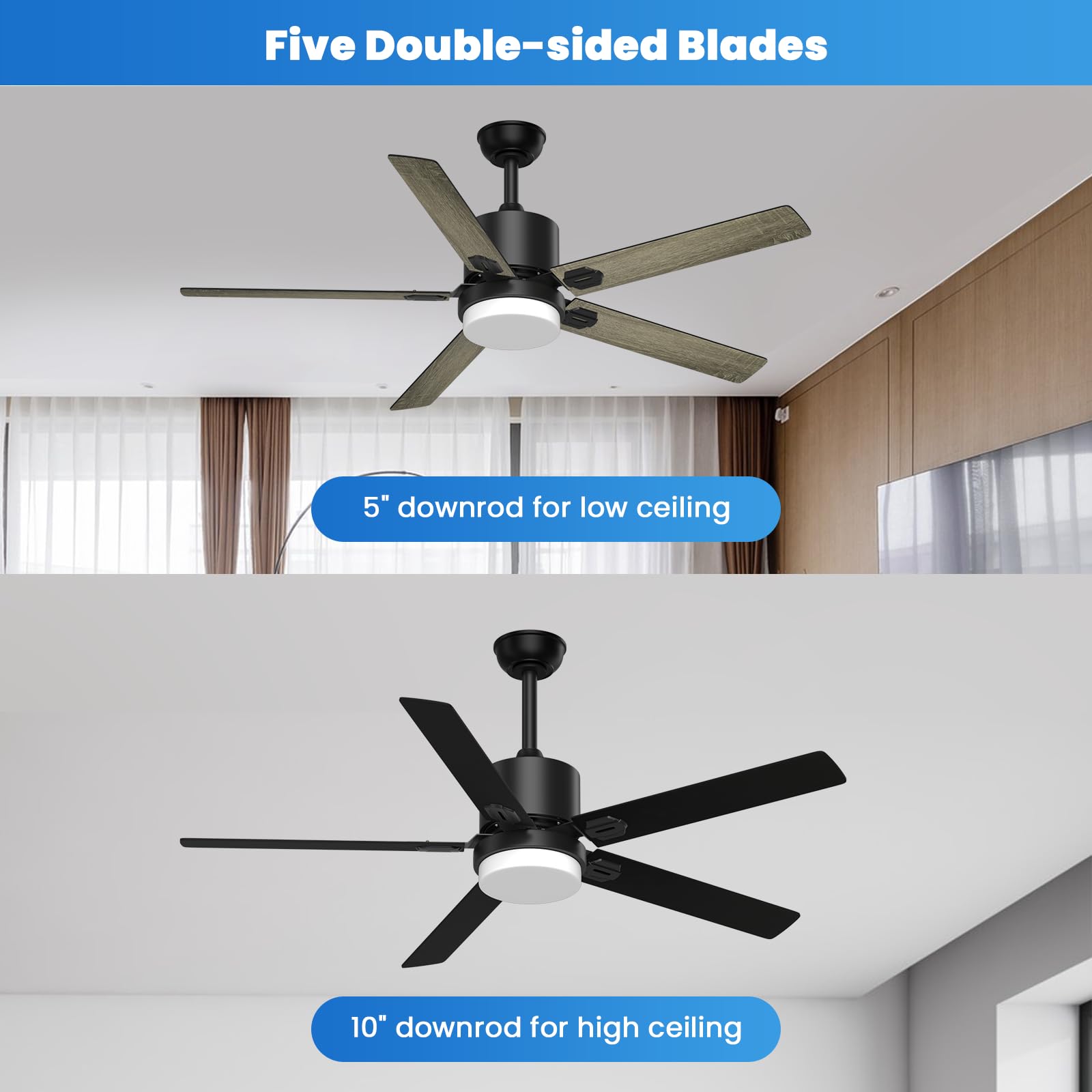 Alescu Black Ceiling Fans With Lights   Outdoor Ceiling Fan With Remote, 52 Inch Modern Ceiling Fan For Patio, Bedroom Living Ro