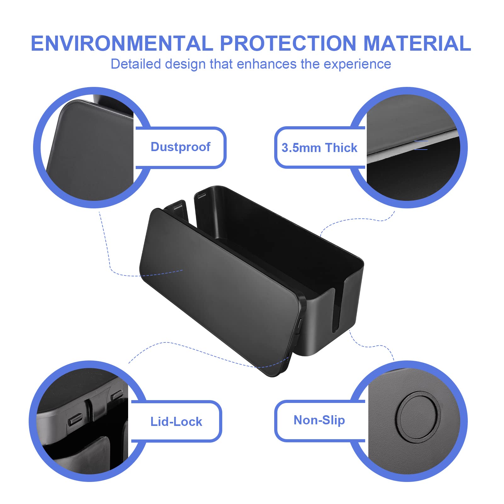 Cable Organizer Box Set Of Three, Power Cover Cord Holder Surge Protector For Desk (Black)