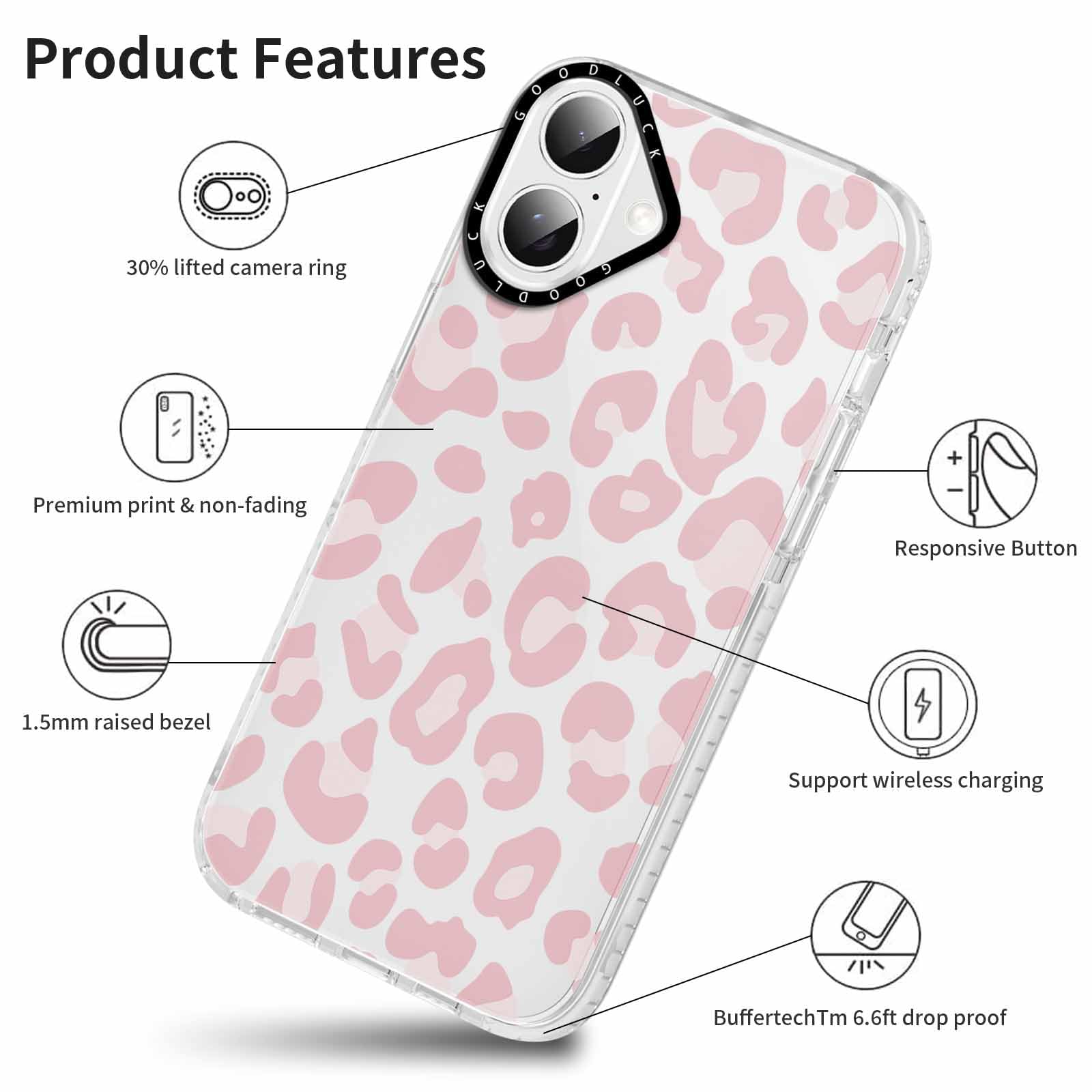 Rumdey 2 Pack Cute Clear Leopard Cases For Iphone 16 Plus 6.7'' Phone Case, Cheetah Print Design Cases Soft Silicone Slim Tpu Sh