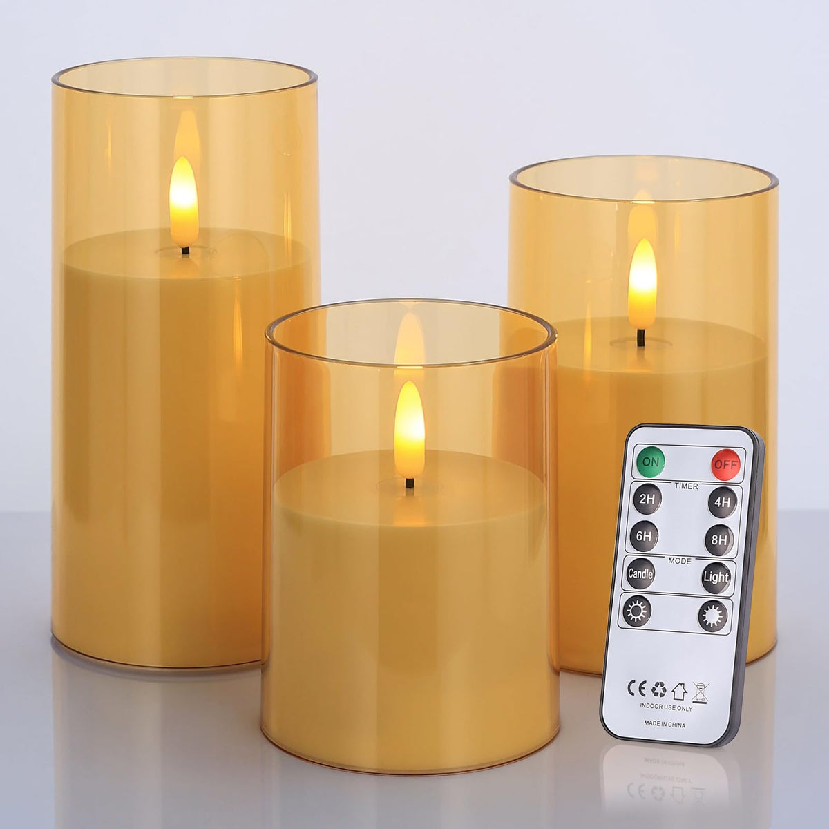Flickering Flameless Candles With Remote, Amber Acrylic Battery Operated, 3D Wick Led Candles With Timer, Electric For Home Part