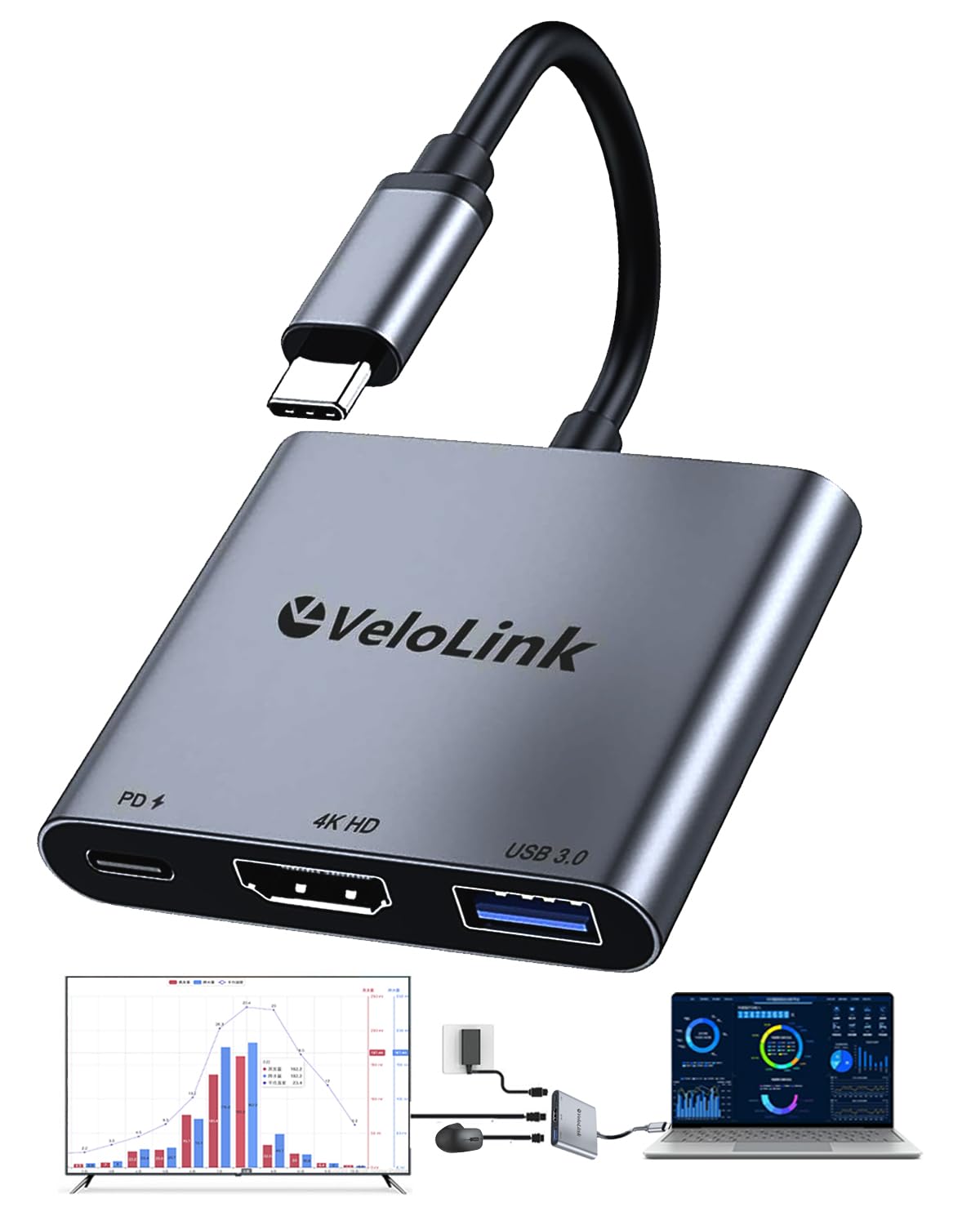 Usbc to hdmi Adapter,hdmi to USB c with 100W PD & USB 3.0,4K HDMI to Typec Adapter, USB C Hub Multiport AV Converter Compatible