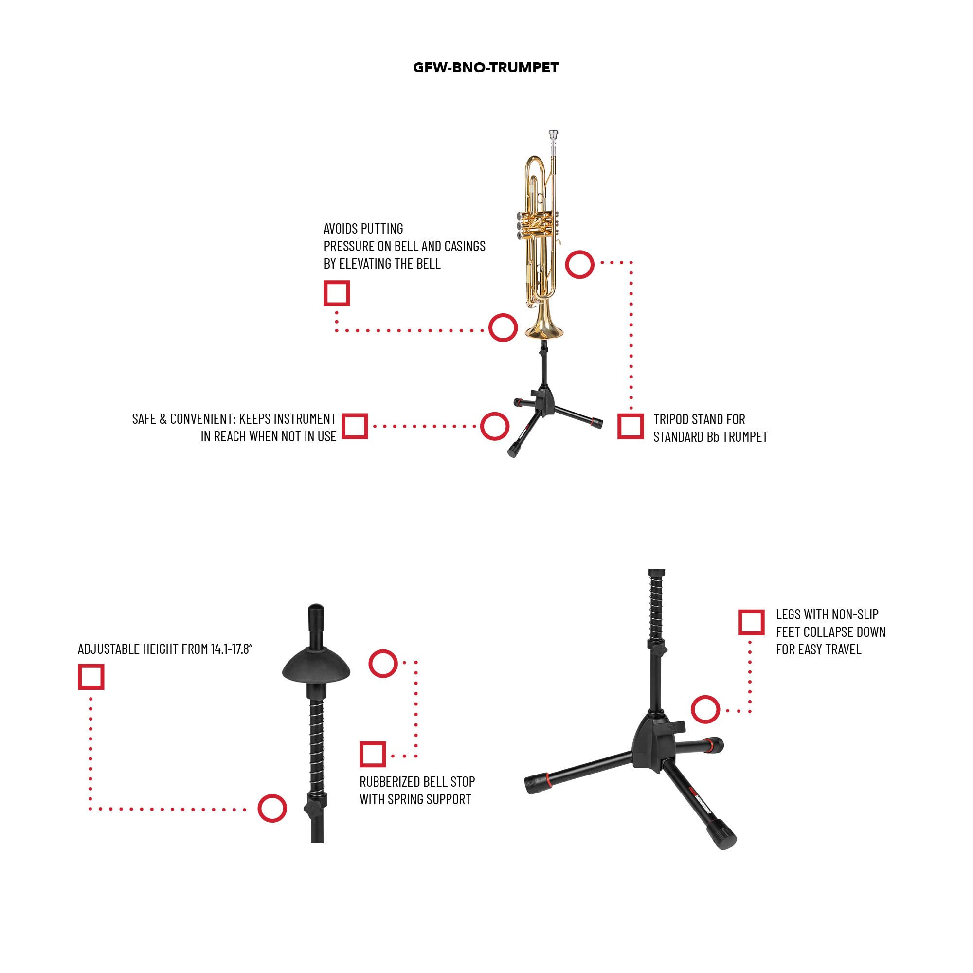 Gator Frameworks Tripod Style Stand For Standard Sized Trumpets; (Gfw Bno Trumpet)