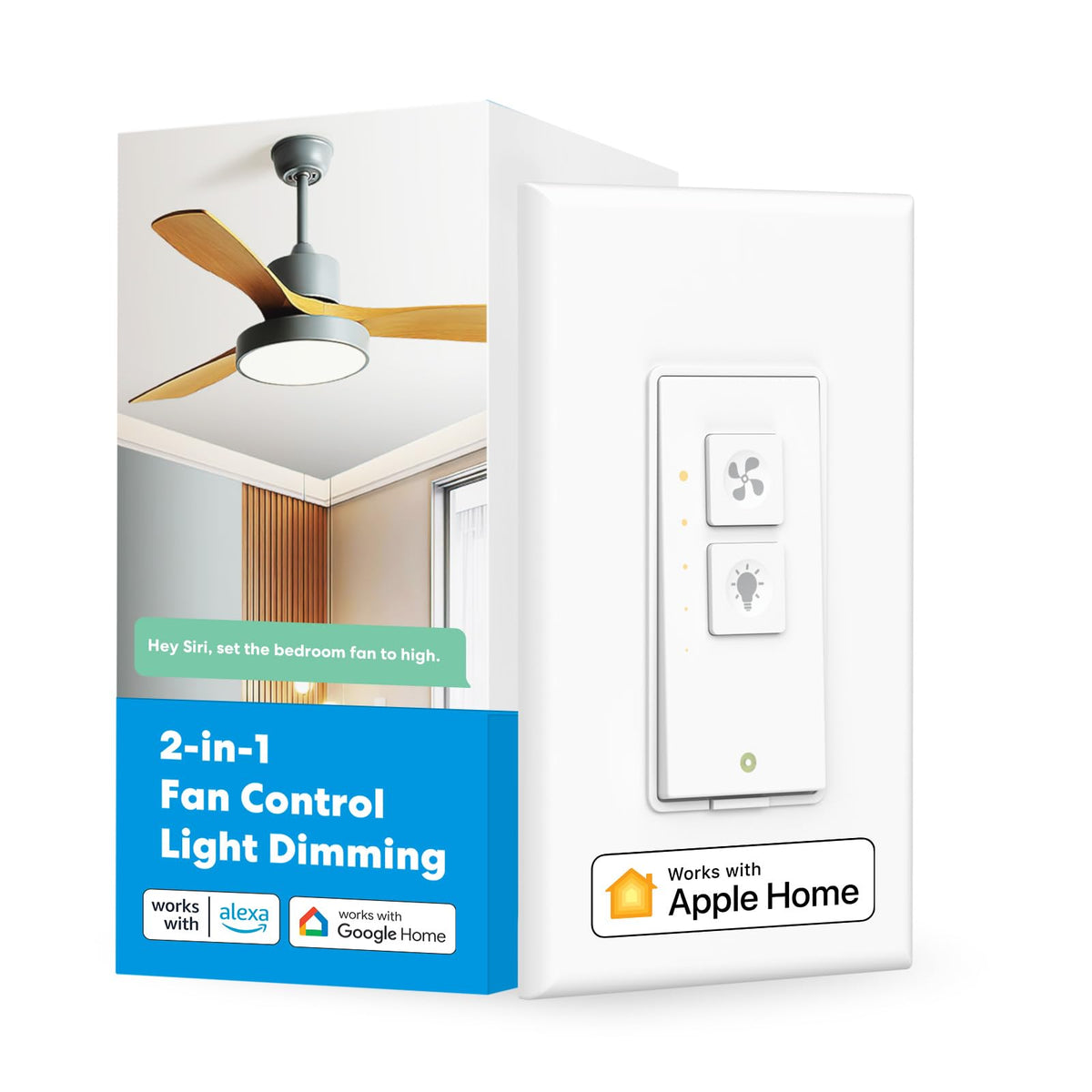 Meross Smart Ceiling Fan Control & Dimmer Light Switch, Works W/Apple Homekit, Alexa, Google & Smartthings, 4 Speed Fan Control,