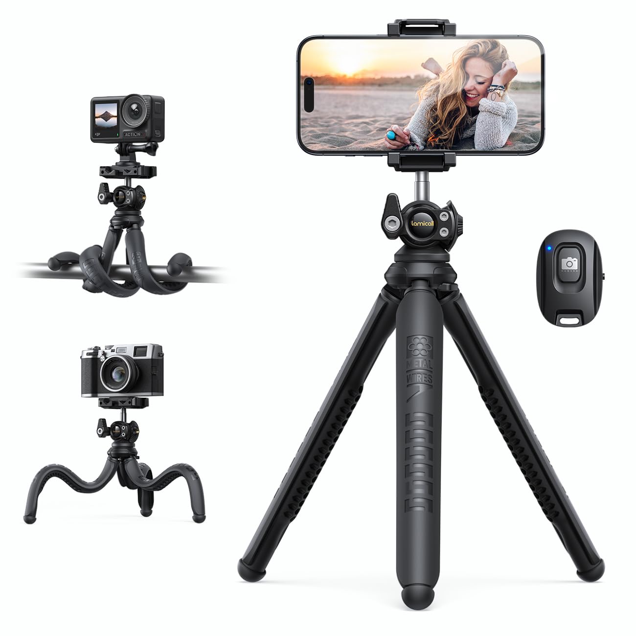 Lamicall Tripod For Iphone   3 In 1 Flexible Phone Tripod With Wireless Remote   Iphone Tripod Stand For Video Recording Vloggin