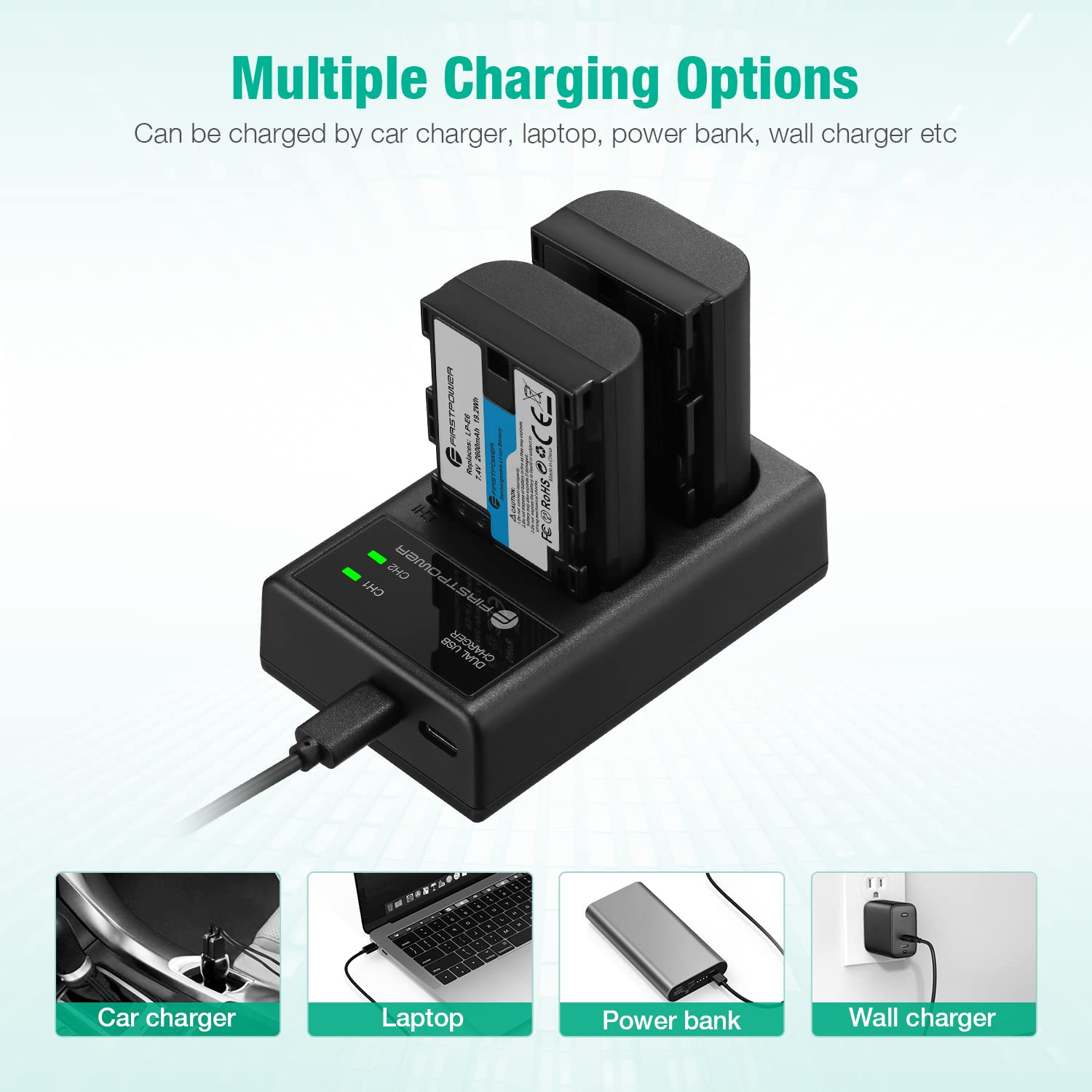 Firstpower Lp E6 Lp E6N Batteries And Dual Usb Charger Compatible With Canon Eos 5D Mark Ii Iii Iv, 5Ds, 5Ds R, 6D, 6D Mark Ii,