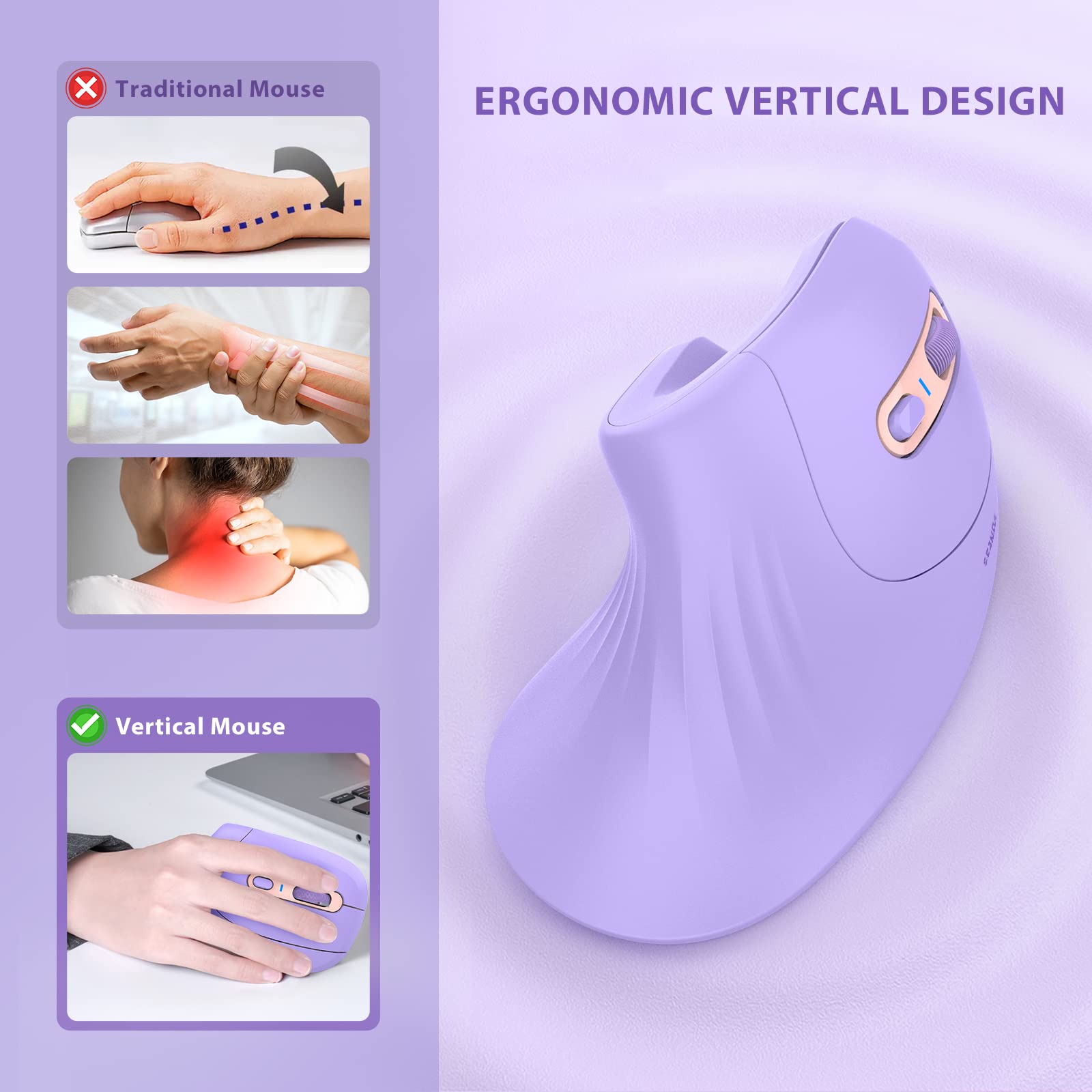 Seenda Ergonomic Mouse With Jiggler   Wireless Vertical Mouse With Multi Device Connection (Bluetooth Or Usb), Reduces Wrist Str