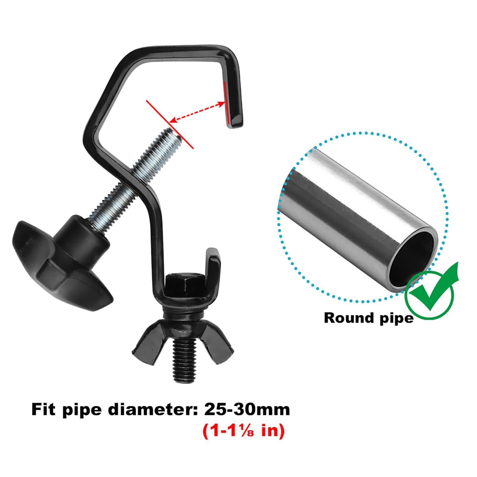 Mountain_Ark 6 Pack Black Truss C Clamps Dj Stage Light Hook, Heavy Duty, Fits Pipe Od 1'' 1 1/8'', Iron