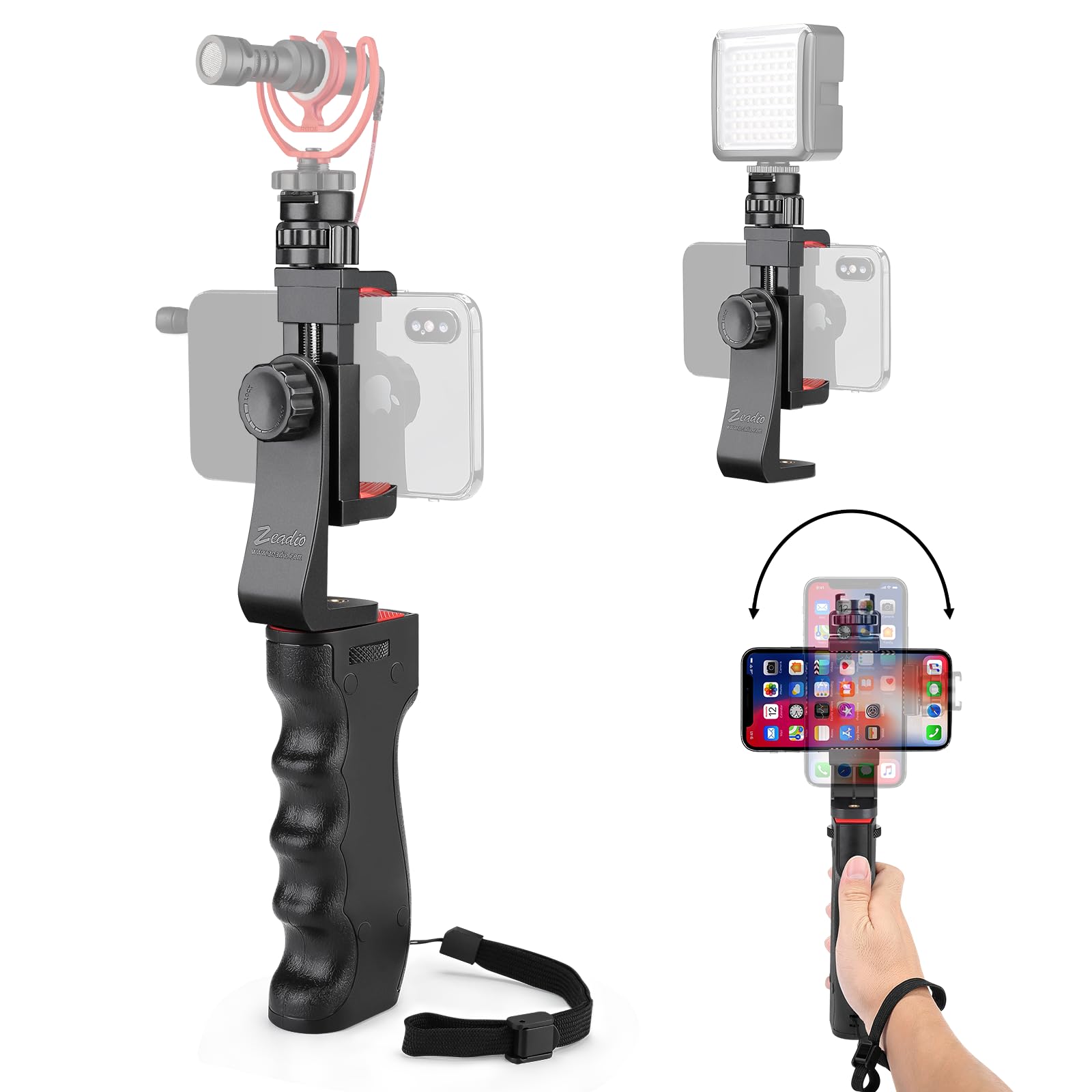 Zeadio Smartphone Stabilizer, Vlogging Hand Grip Video Holder Rig Handle Travel Selfie Stick With Clamp Mount And Wireless Remot