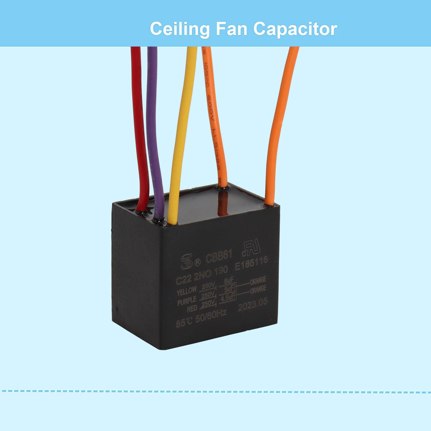 Podoy Ceiling Fan Capacitor Cbb61 5 Wire For Compatible With New Tech 4.5Uf+5Uf+6Uf 250Vac (Pack Of 2)