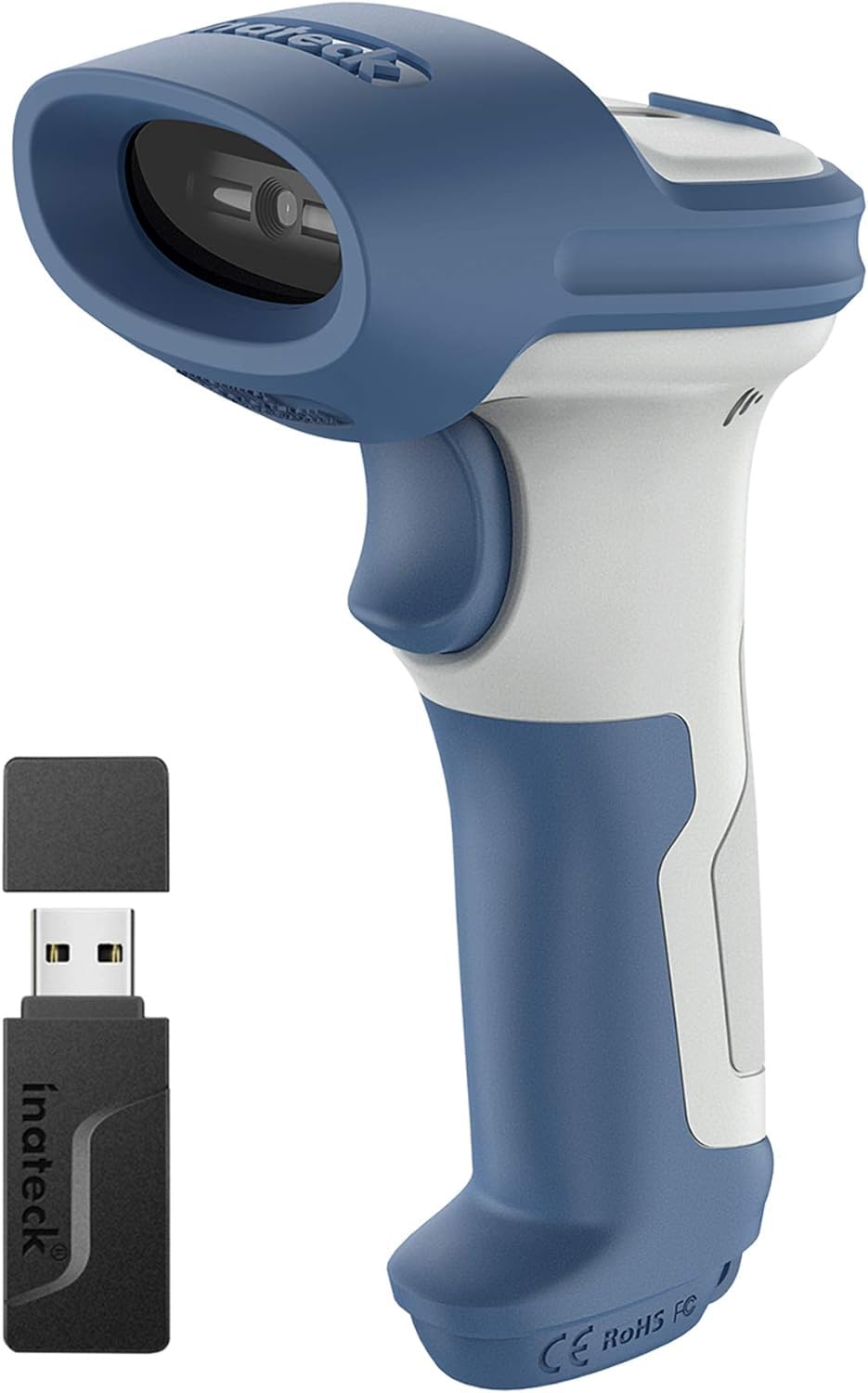 Inateck Bluetooth Barcode Scanner, 2D Wireless Barcode Scanner, Bluetooth 5.0 and 2.4Ghz Adapter, 3 in 1 Reader, Support GS1 Bar