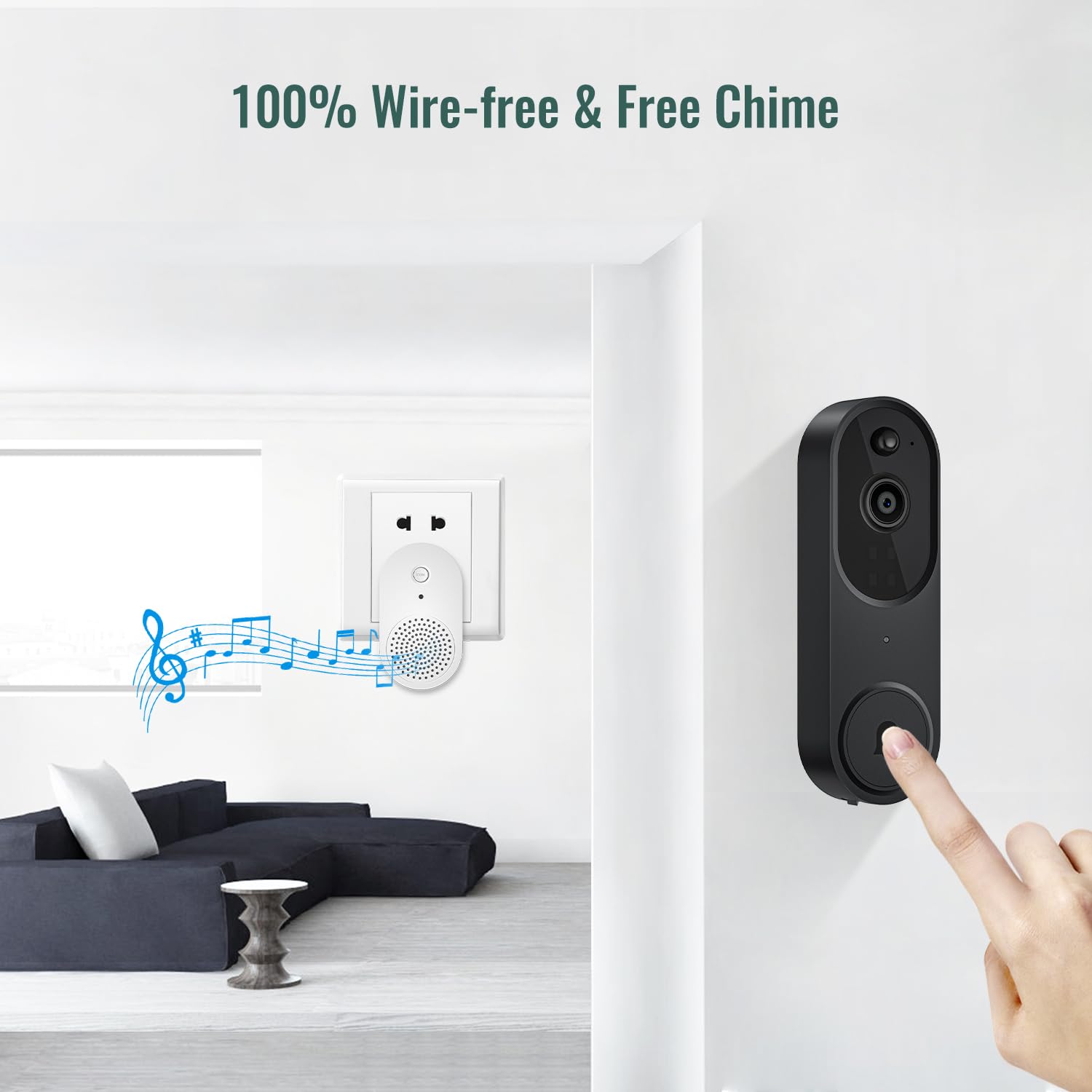 Bitepass 1080P Video Doorbell Camera Wireless With Chime, Ai Human Detection, 2 Way Audio, Fhd Live View, Wire Free, Night Visio
