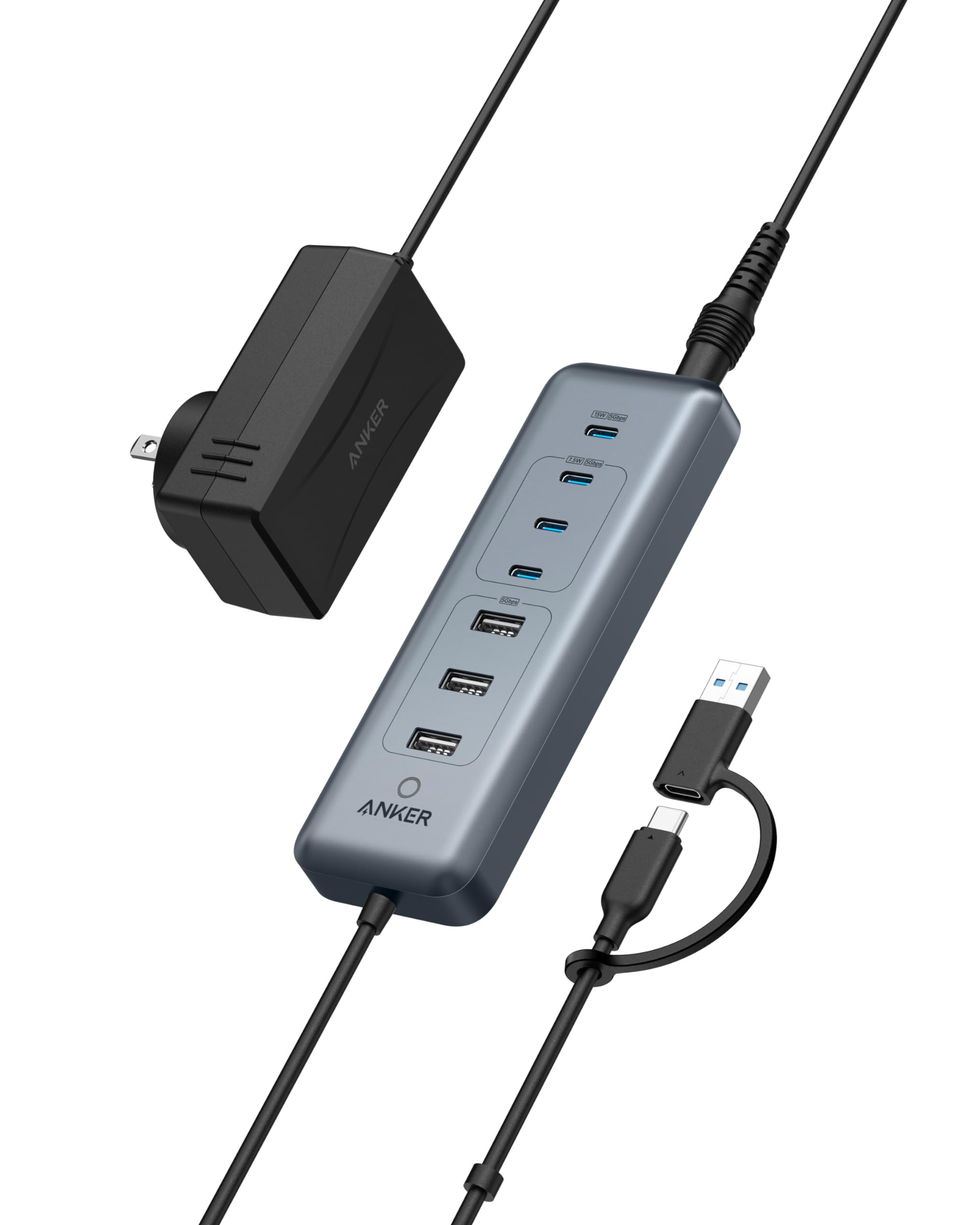 Anker Usb C Hub, 8 In 1 5Gbps Data Hub, Usb Splitter, With 3 Usb A And 4 Usb C Ports, 100W Usb C Pd In, 2 In 1 Usb Connector, Fo