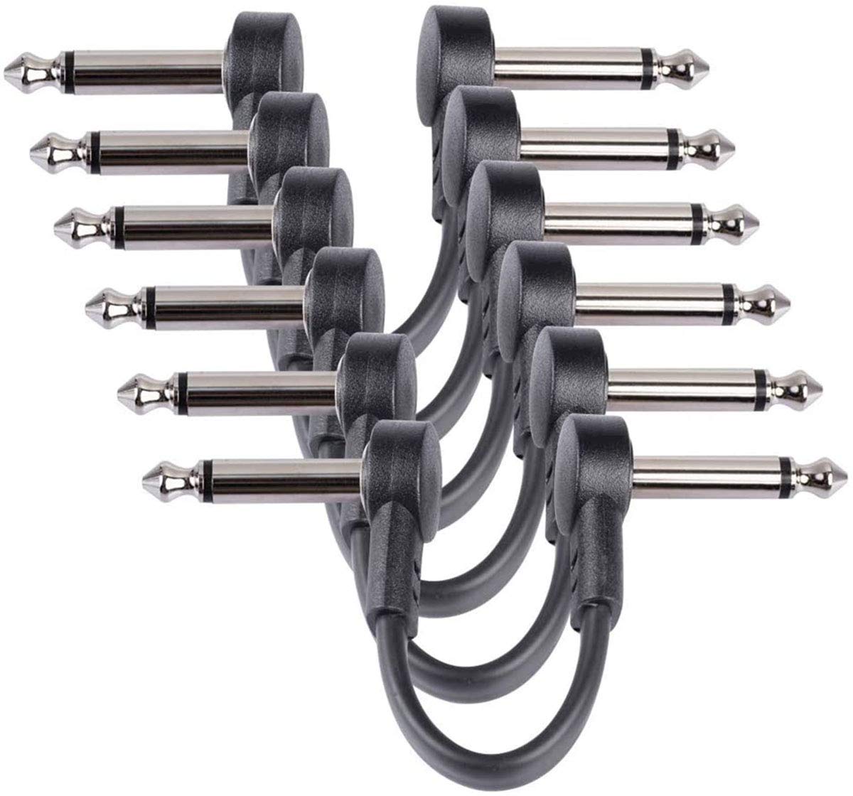 Goghost 6 Inch Guitar Patch Cables, 1/4'' Ts Right Angle Guitar Effect Pedal Cables 6 Pack, Black