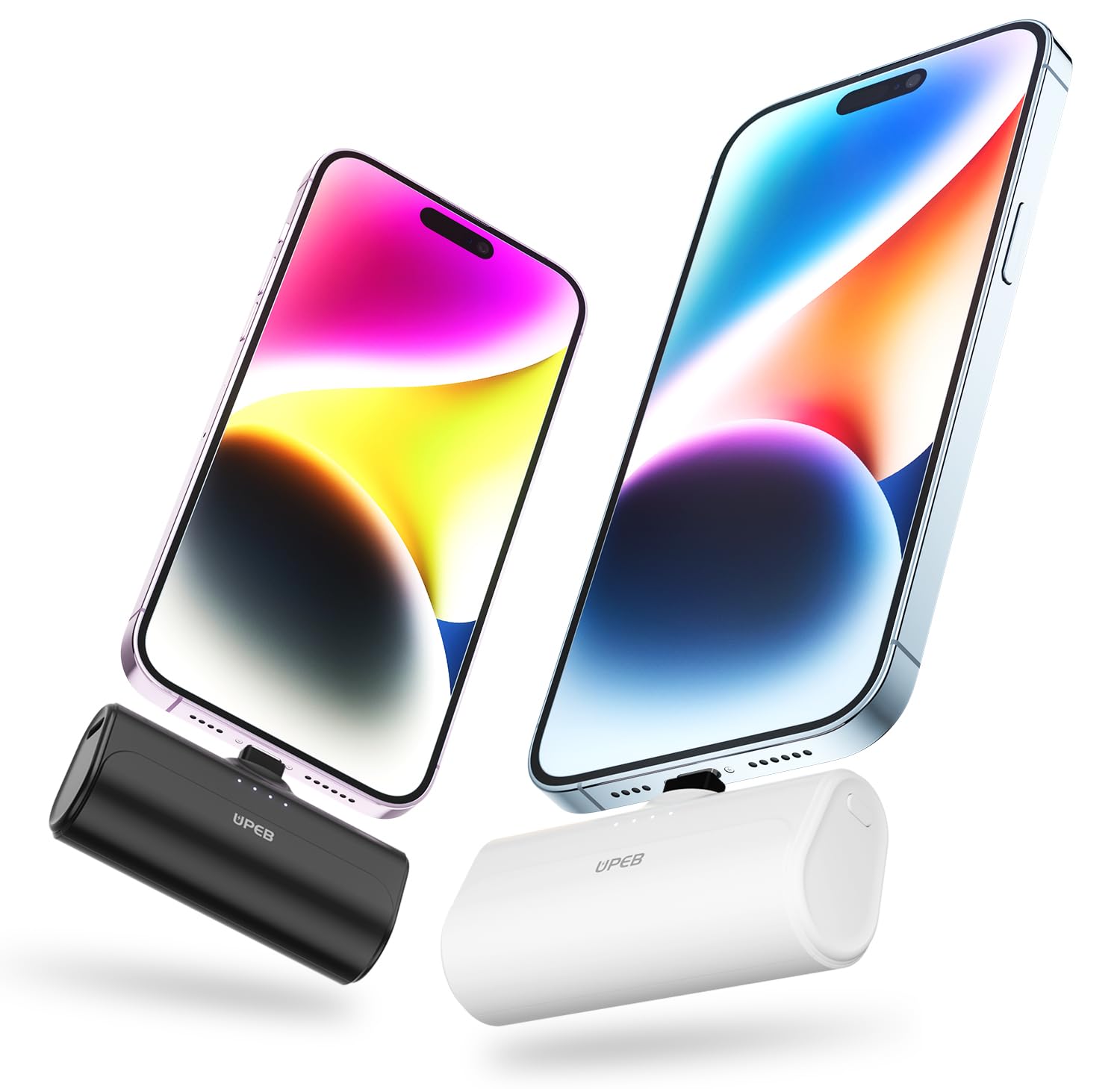 UPEB 2 Packs Portable Phone Charger for iPhone 5000mAh with Built in Cable, MFi Certified Mini Power Bank Cordless External Batt