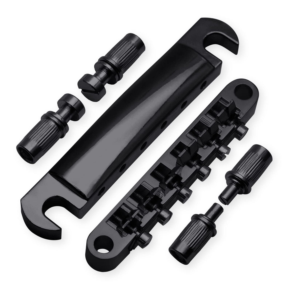 Saphue A Set Of String Saddle Tune-O-Matic Bridge And Tailpiece With Studs For Gb Lp Style Electric Guitar (Black)