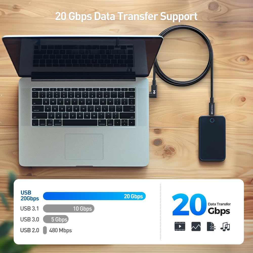 Cable Matters 20Gbps Right Angle USB 4 Cable 9.8ft, Supports Up to [8K@30Hz / 4K@120Hz Video, 240W Charging, 20Gbps Data Transfer] Compatible with Thunderbolt 4 Cable, MacBook Pro, XPS, Surface Pro