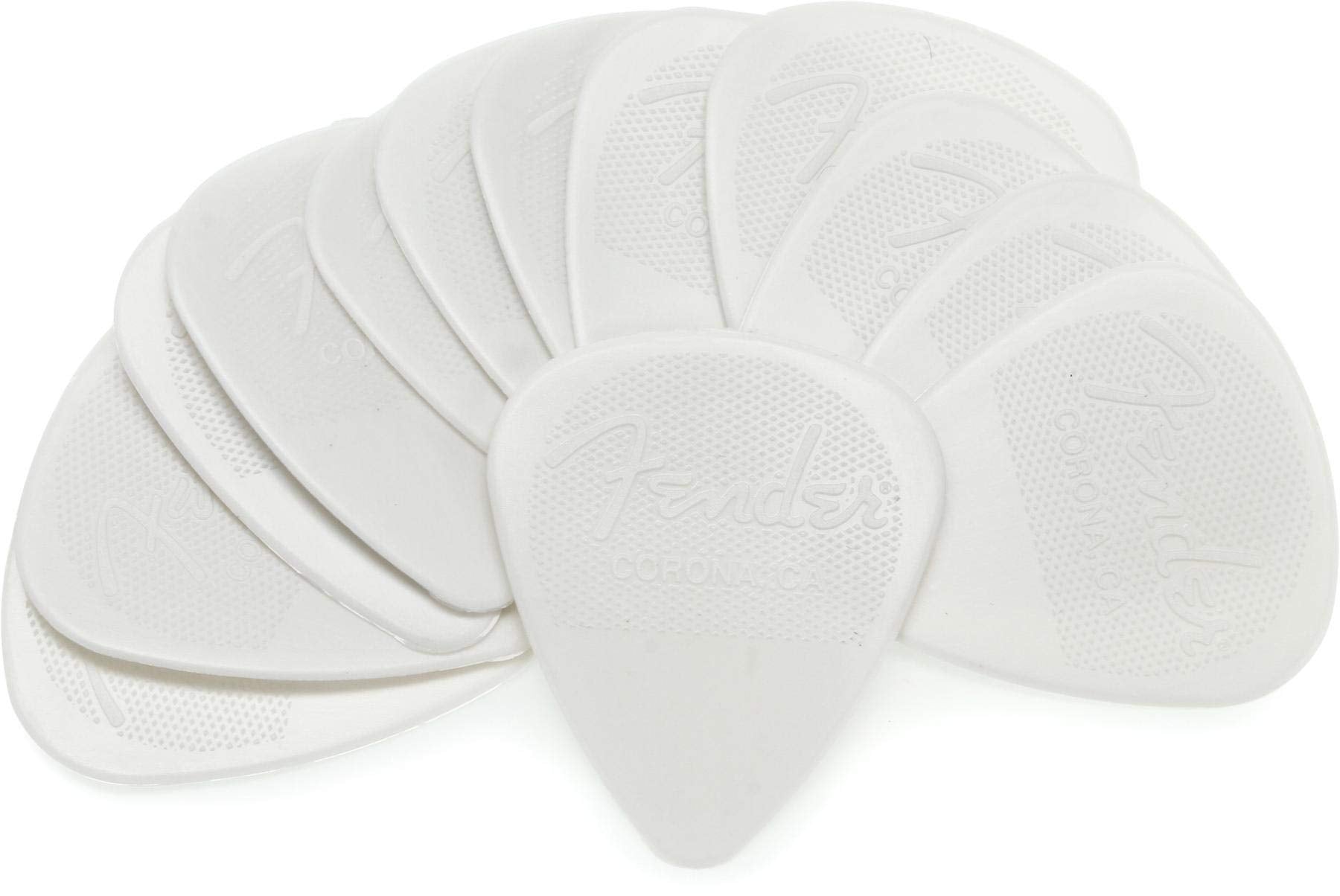 Fender Nylon Guitar Picks 351 Shape, White, 0.46Mm, 12 Pack
