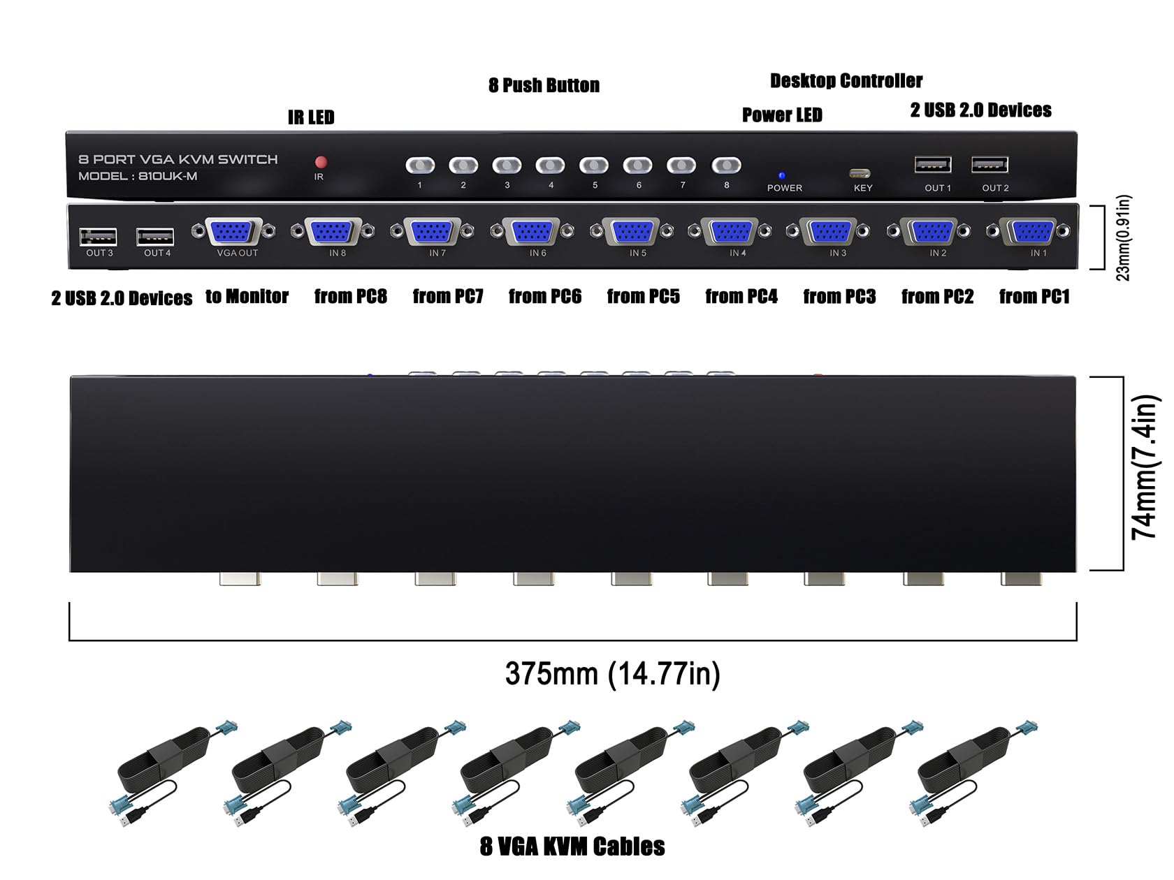 Vga Kvm Switch 8 Ports   Kvm Switch With Remote,Usb Switcher 8 Computers Share 1 Monitor 4 Usb 2.0 Hubs,Keyboard Mouse Printer,8