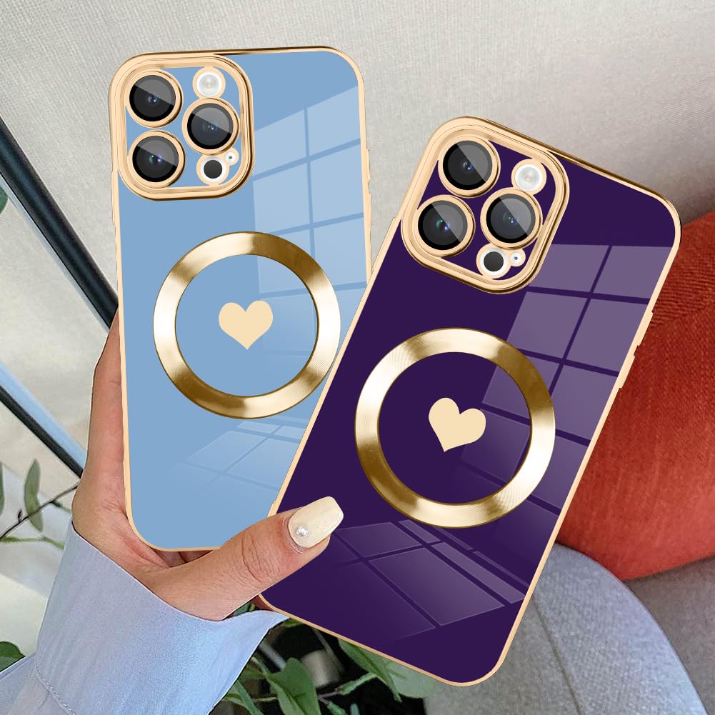 Tharlet Magnetic For Iphone 12 Pro Max Case [Compatible With Magsafe] Cute Love Luxury Plating Edge Bumper Case With Full Camera