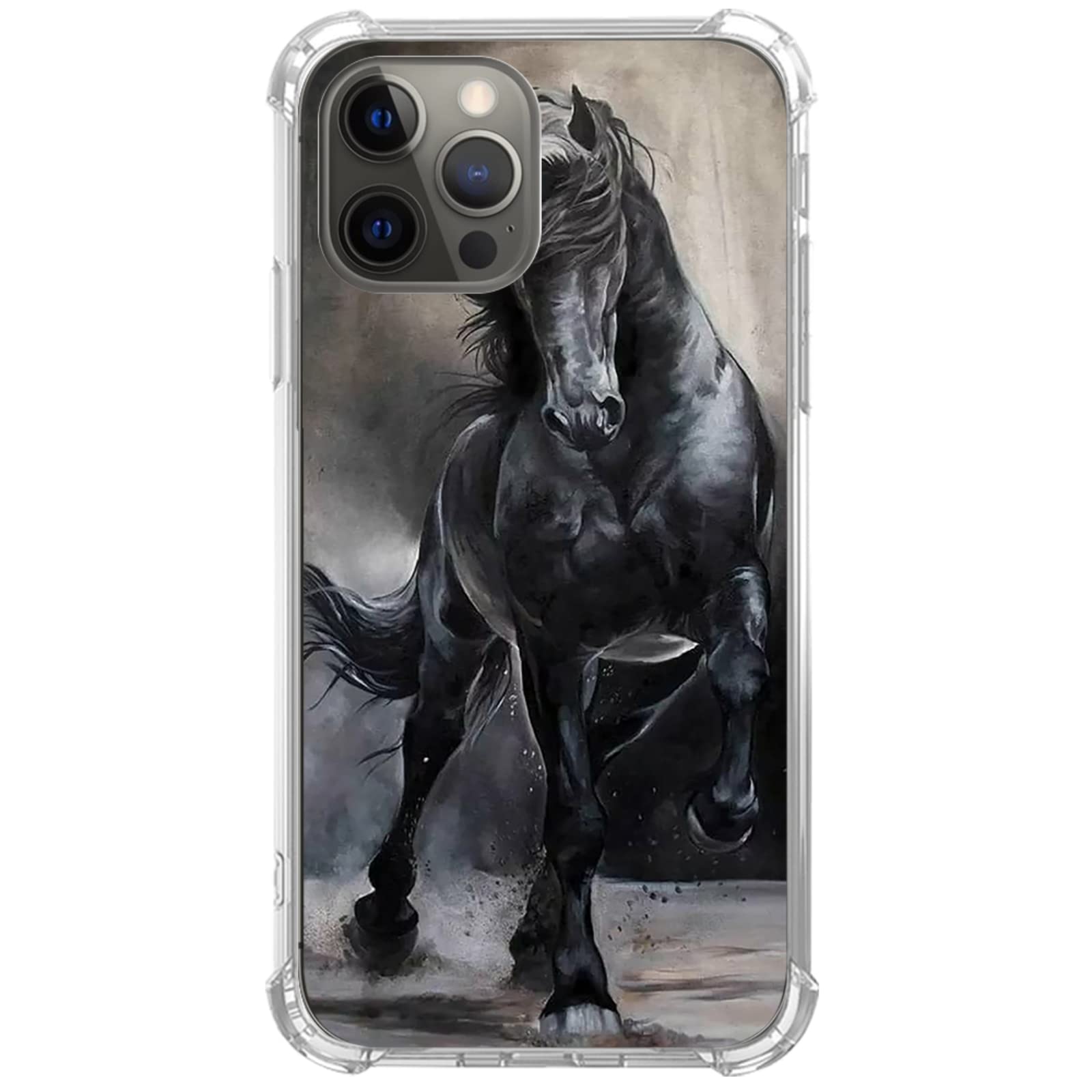 Elifi Edeal Black Horse Phone Case For Iphone 14 Pro, Cool Horse Animal Cover For Girls Boys Women Men, Unique Trendy Tpu Bumper