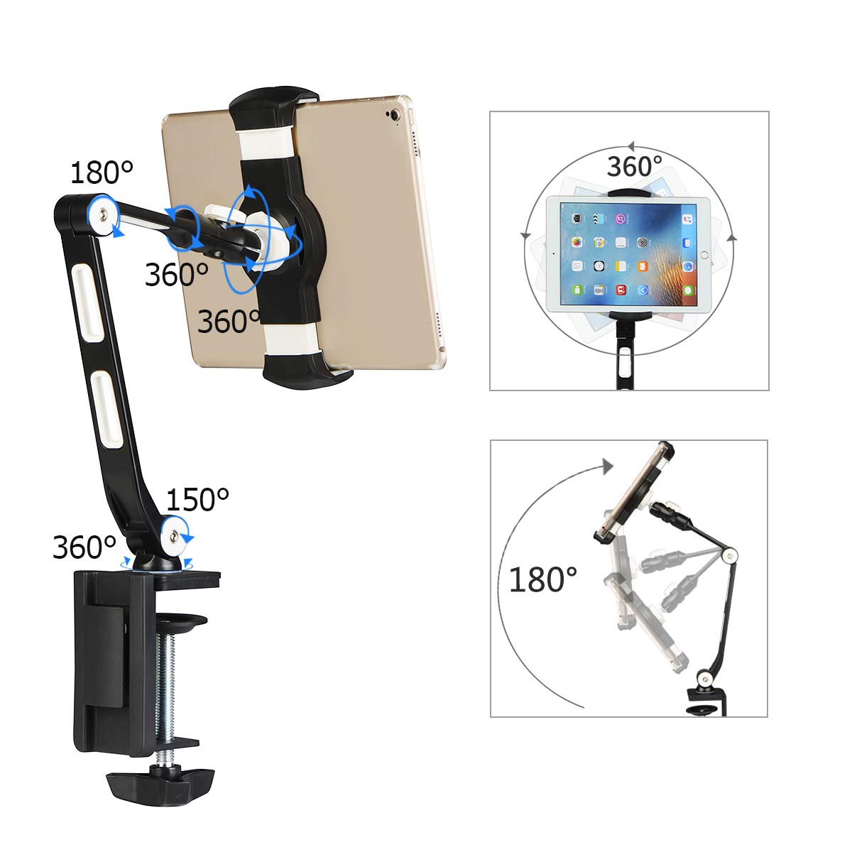 Suptek Aluminum Alloy Cell Phone Desk Mount Stand 360 Tablet Stand And Holders Adjustable For Ipad, Iphone, Samsung, Asus And Mo