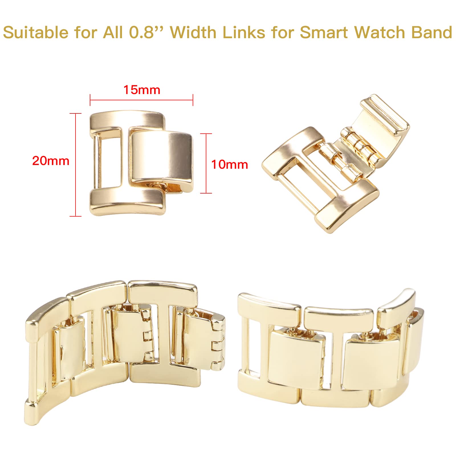 Wonmille Extra 3 Extension 0.8'' Width Links For Smart Watch Band Of Our Shop, Suitable For All Chains With A Width Of 2Cm (Gold