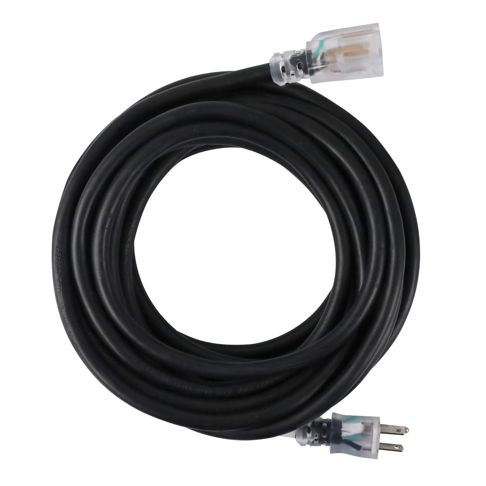 Greatide 50 Ft Lighted Outdoor Extension Cord   10/3 Sjtw Heavy Duty Black Extension Cable With 3 Prong Grounded Plug For Safety