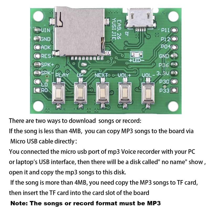 Stemedu Mp3 Playback Kit Music Voice Recording Module Diy Welcomer Sound Recording Board With Speaker And Pir Infrared Sensor, Support Usb Download And Tf Card