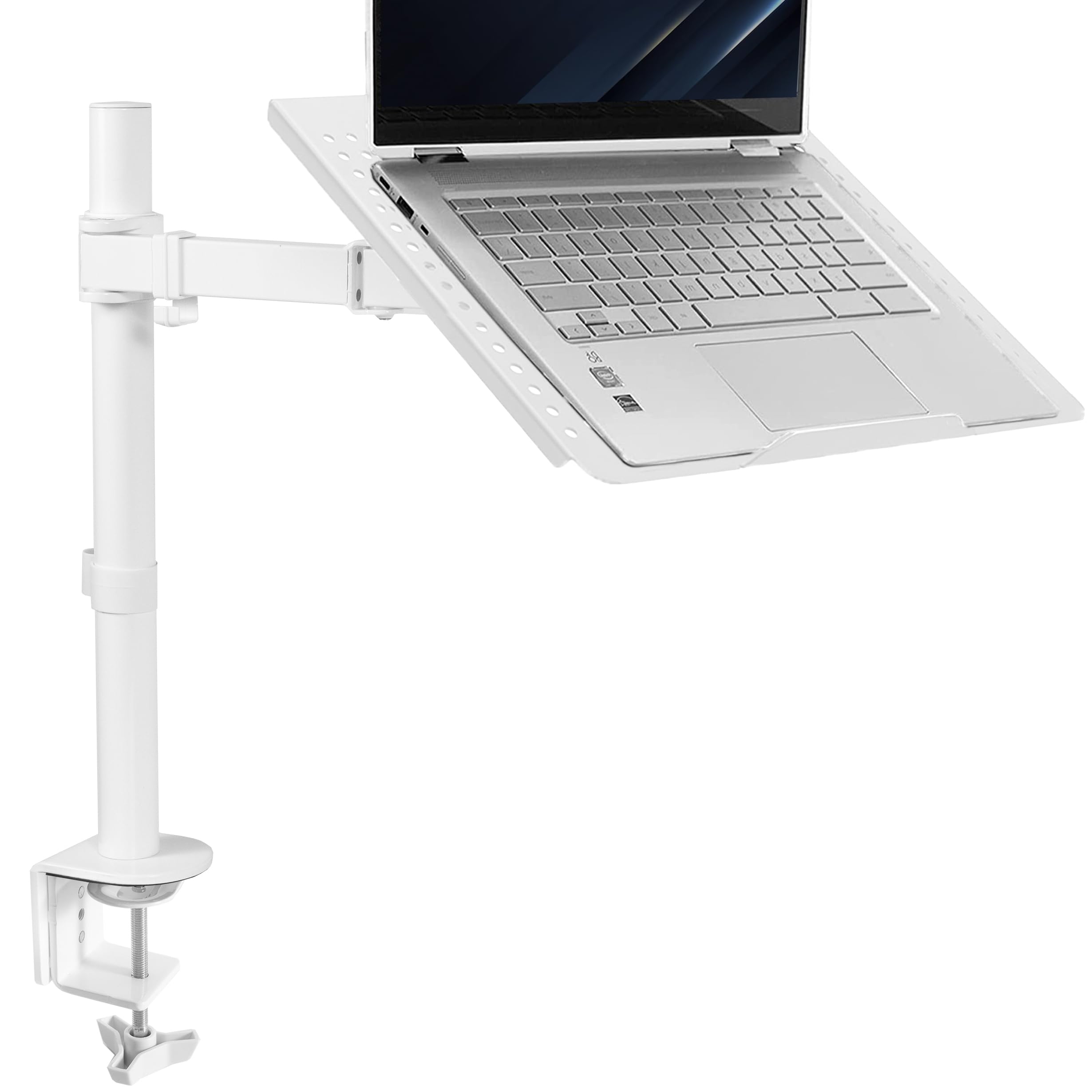 VIVO Single Laptop Notebook Desk Mount Stand, Fully Adjustable Extension with C clamp, Fits up to 17 inch Laptops, White, STAND V001LW