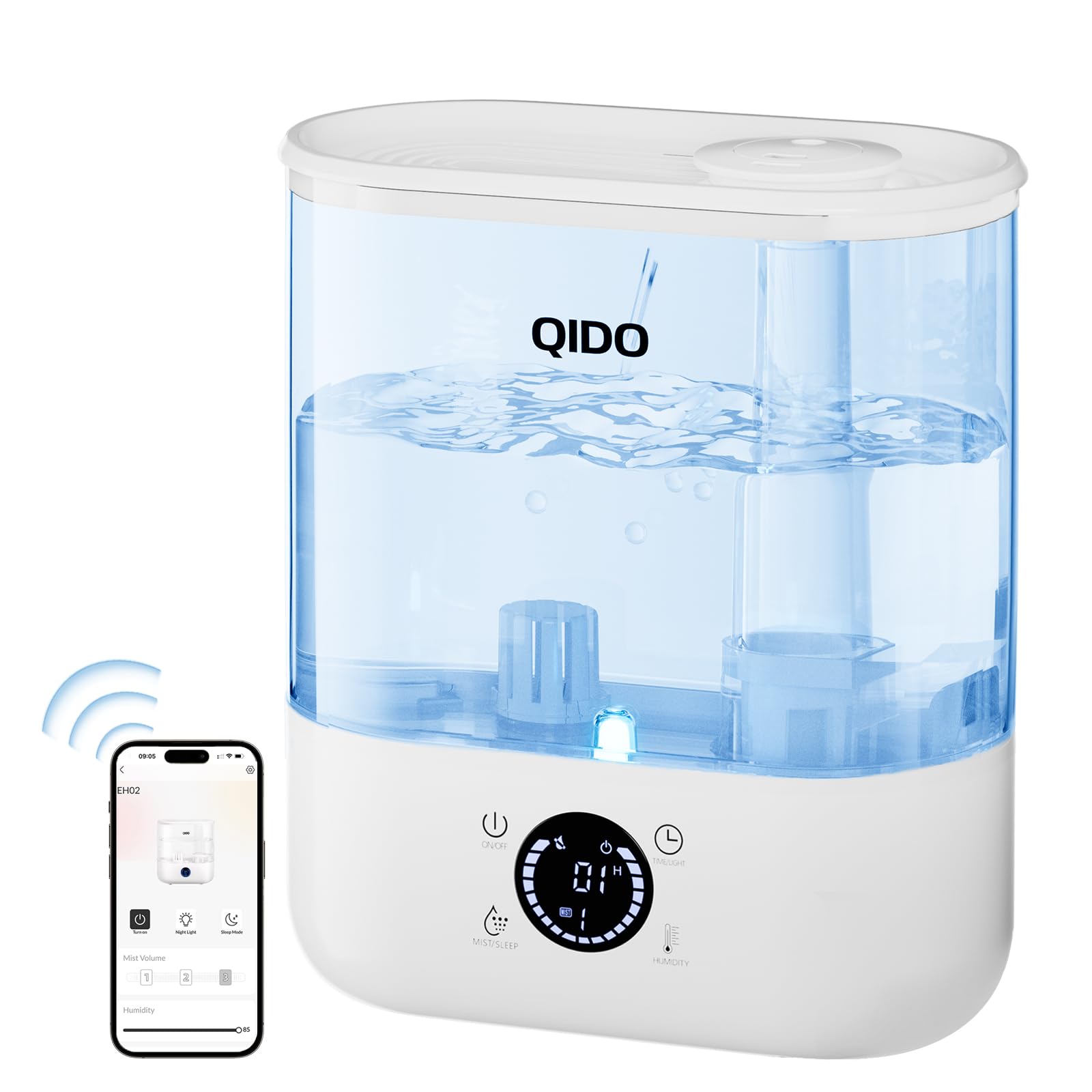 QIDO Top Fill Humidifiers for Bedroom, 5 L Cool Mist 36H Super Long Time, Quiet 28dB Essential Oil Diffuser for Baby & Plants, 3