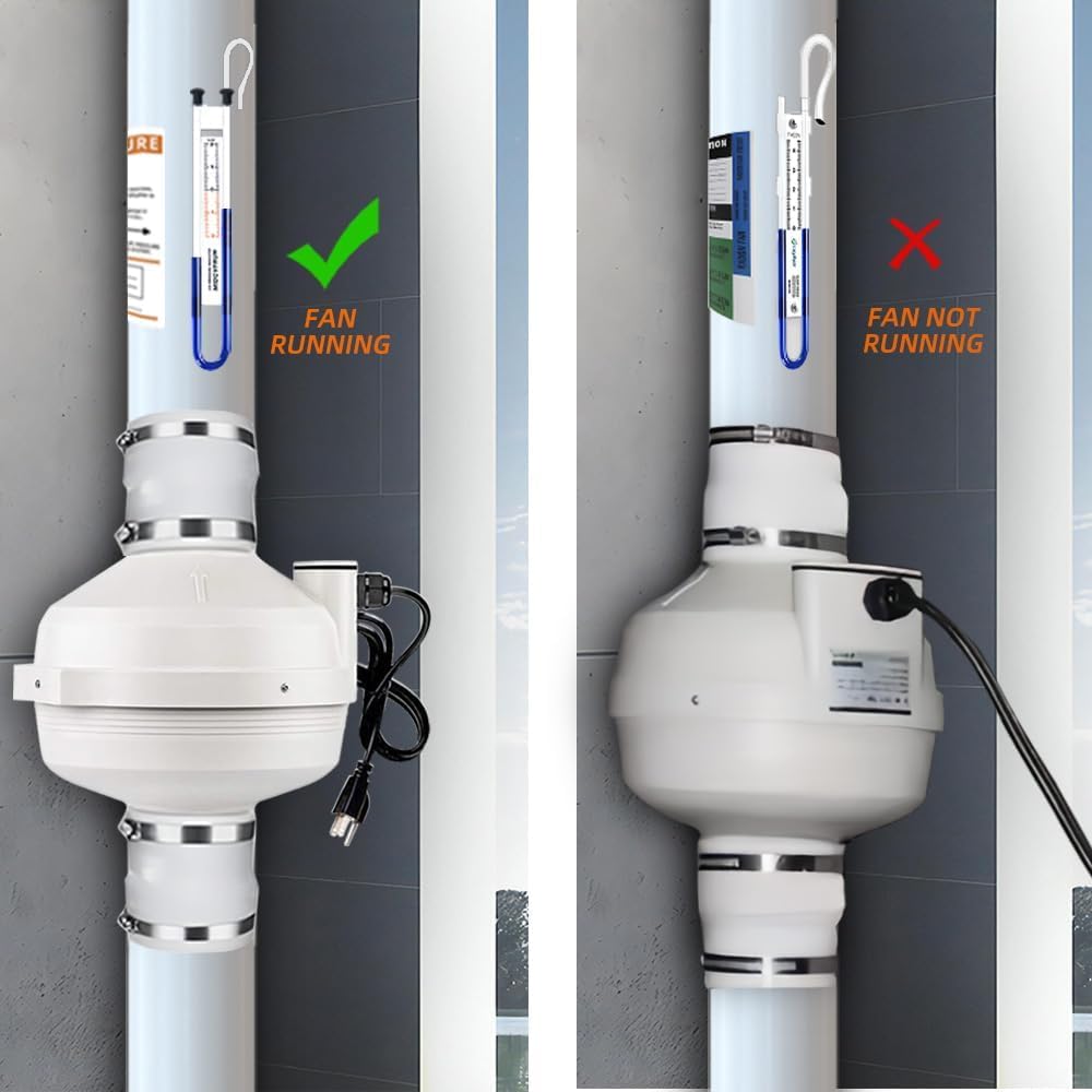 Midcvfrun 166Cfm Radon Fan Ultra Quiet   Radon Mitigation System Kit Inline Duct Fan(4 Inch X 3 Inch), Ip67 Waterproof Exhaust V