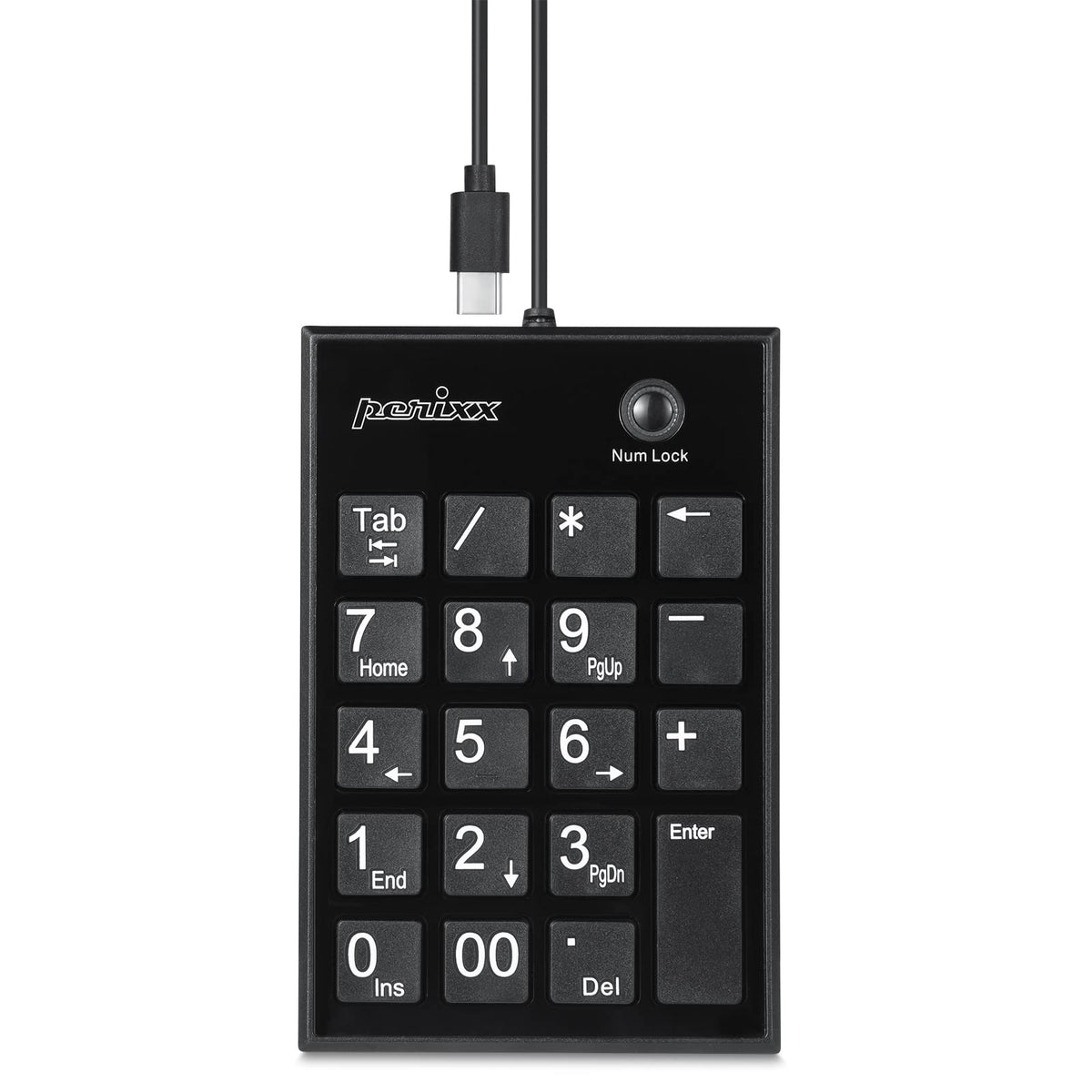 Perixx Peripad 202C Wired Usb C Slim Numeric Keypad   Scissor Keys With 2 Usb A Hubs And Tab Key   Compatible For Tablet, Laptop