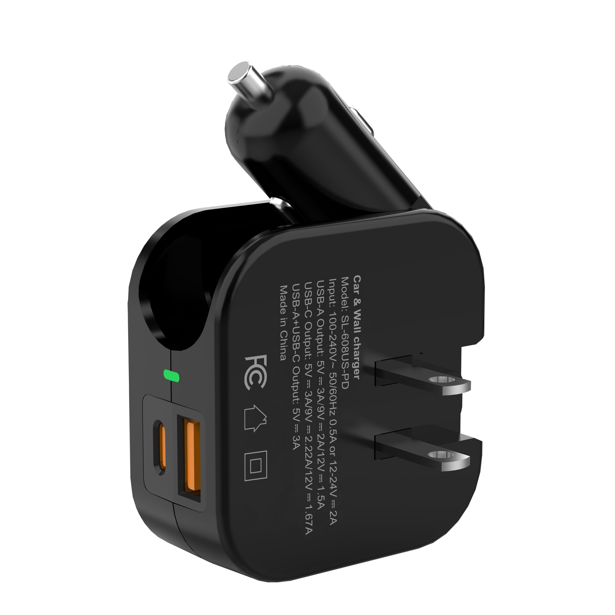 TRON Wall & Car Charger Travel Charging Station, 36W Dual USBC & USBA Fast Charger, Foldable for iPhone, iPad, Android, Earbud