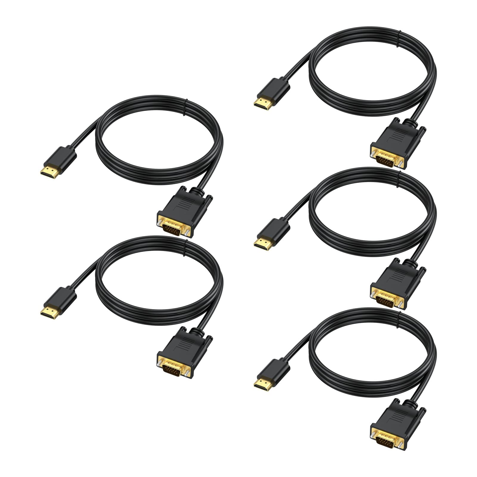 Urelegan Hdmi To Vga Cable 6 Feet 5 Pack, Hdmi To Vga Cable Cord 1080P Hd Video Cables Compatible For Computer, Desktop, Laptop,