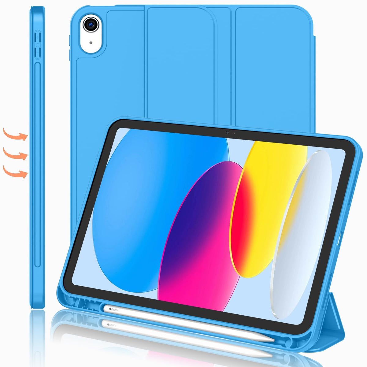Imieet New Ipad (A16) 11Th Generation Case 11 Inch 2025, Ipad 10Th Generation Case 2022 10.9 Inch With Pencil Holder, Trifold Stand Smart Cover With Soft Tpu Back,Auto Wake/Sleep(Ocean Blue)