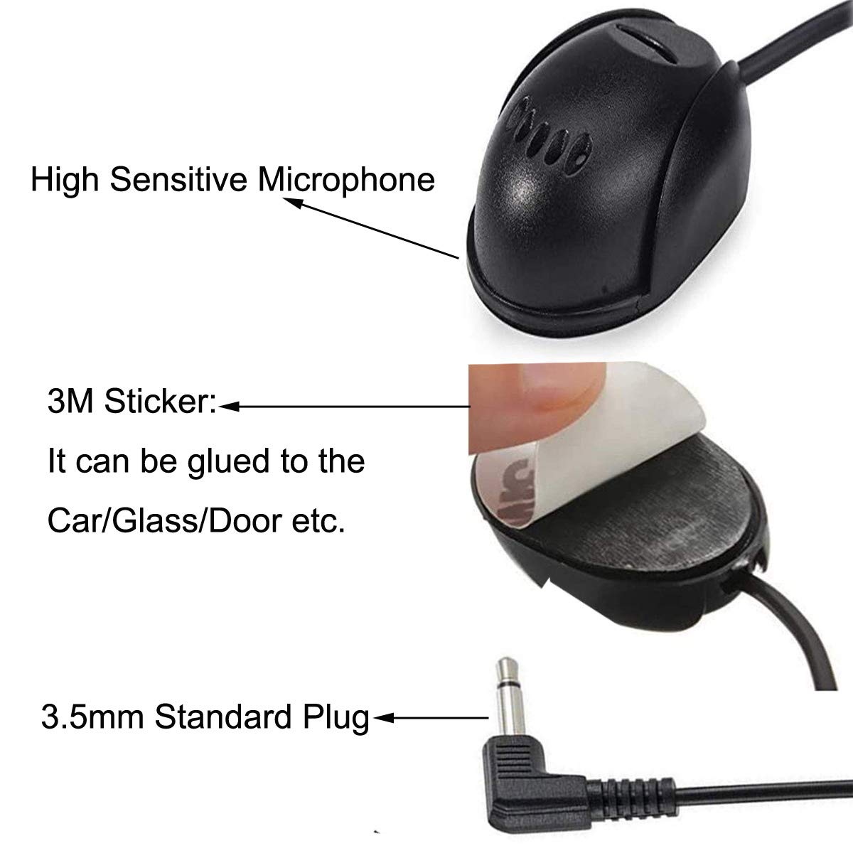 Nowth 3.5Mm Car Microphone With 9.85 Feet Assembly Cable Mic For Head Unit Bluetooth Enabled Stereo, Radio, Gps And Dvd