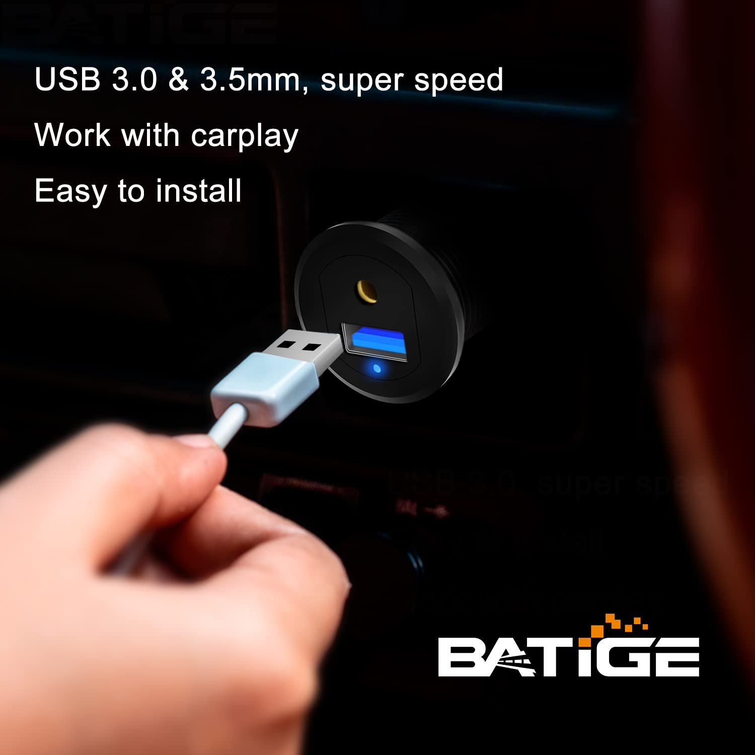 Batige Alloy Usb 3.0 Aux Dc3.5Mm Port Car Mount Flush Cable For Car Boat Motorcycle Dash Panel With Led Indicator   3Ft