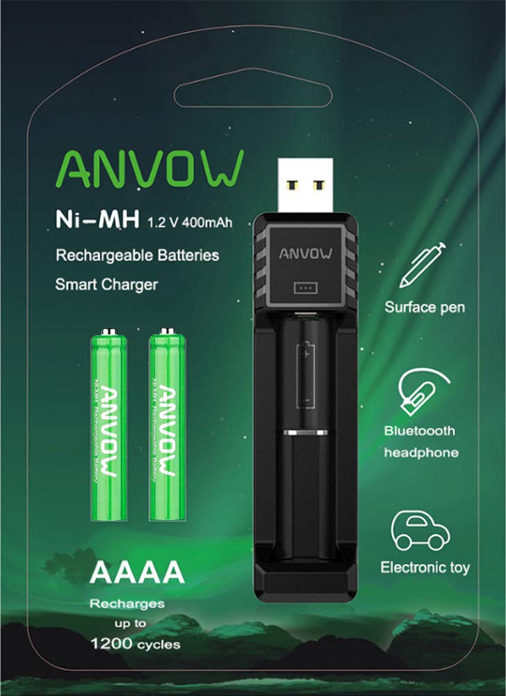 Anvow Smart Aaaa Battery Charger With 2 Counts Rechargeable Aaaa Batteries   Ni Mh 1.2V 400Mah 1200 Cycles Surface Pen Active St