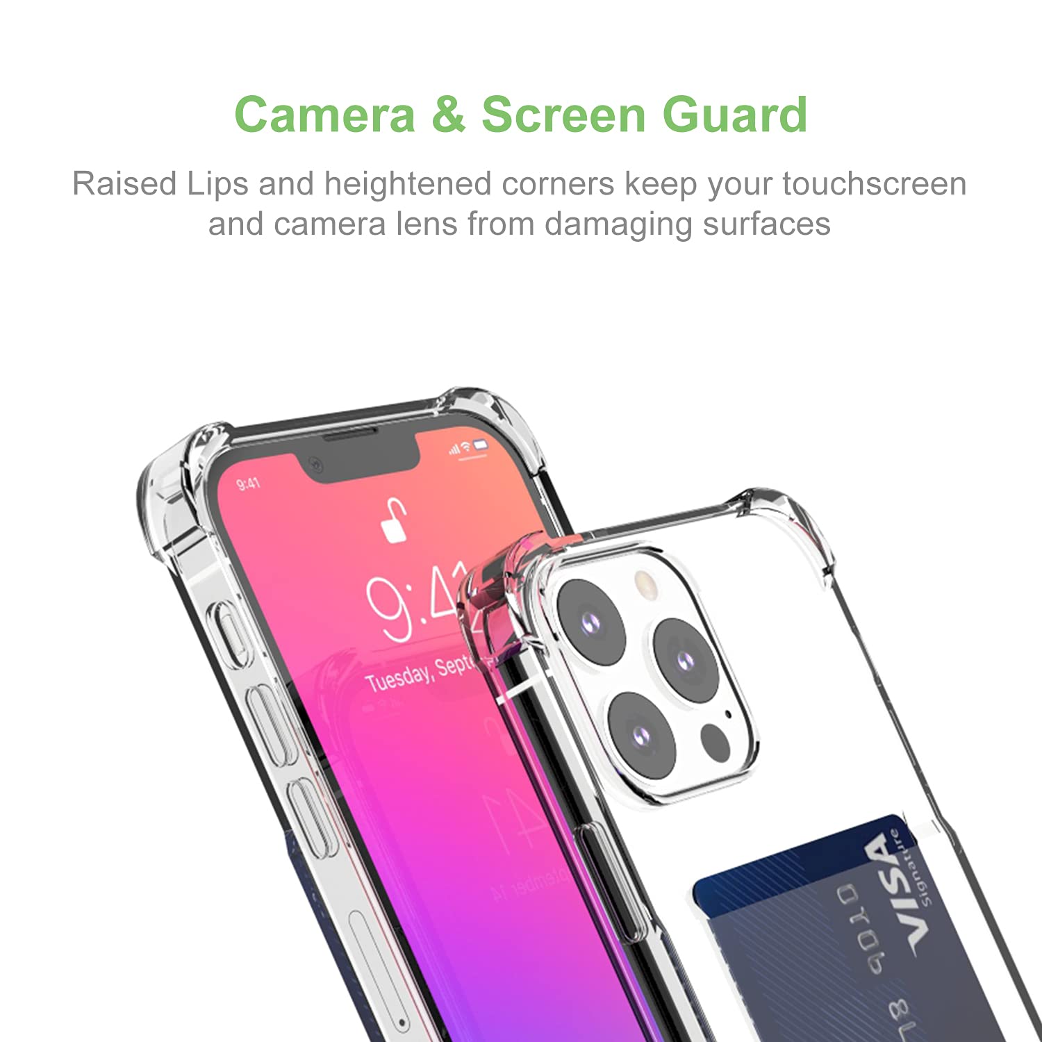 Wuwedo iPhone 13 Pro Max Clear Slim Shockproof TPU Card Wallet Case