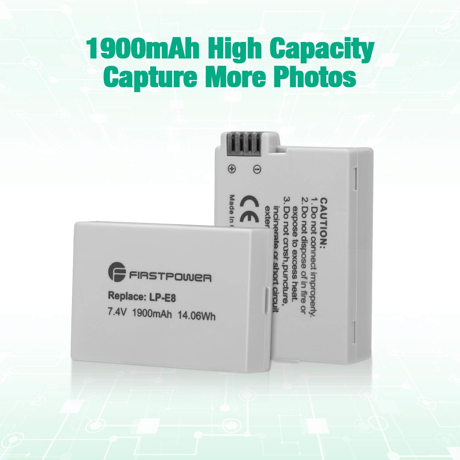 Firstpower 2 Pack Lp E8 Batteries Compatible With Canon Eos Rebel T5I, T4I, T3I, T2I, Eos 550D, 600D, 650D, 700D, Kiss X4, Kiss