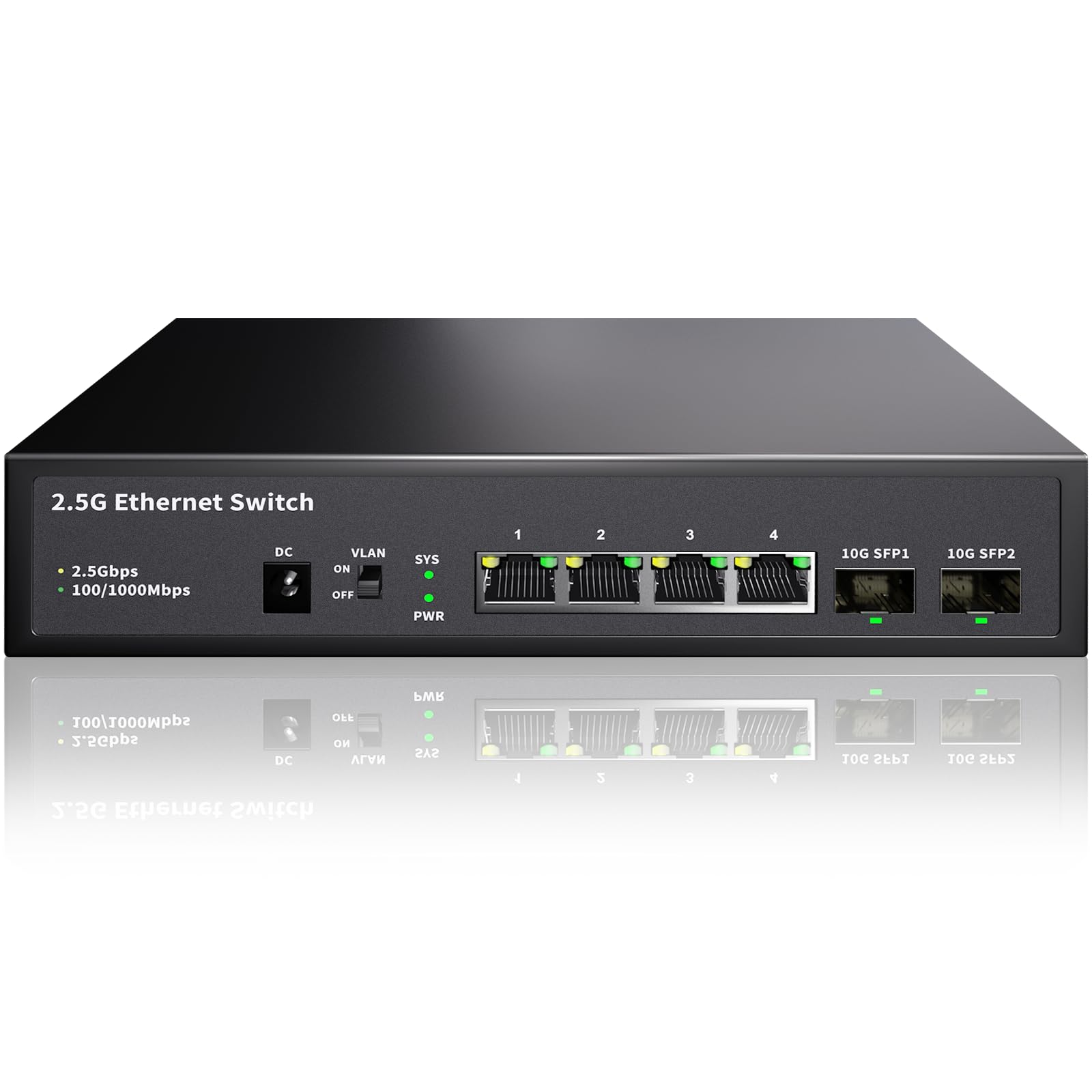 Steamemo 6 Port 2.5G Unmanaged Ethernet Switch, 4X 2.5G Base T Ports, 2X 10G Sfp, 60Gbps Switching Capacity, Compatible With 100