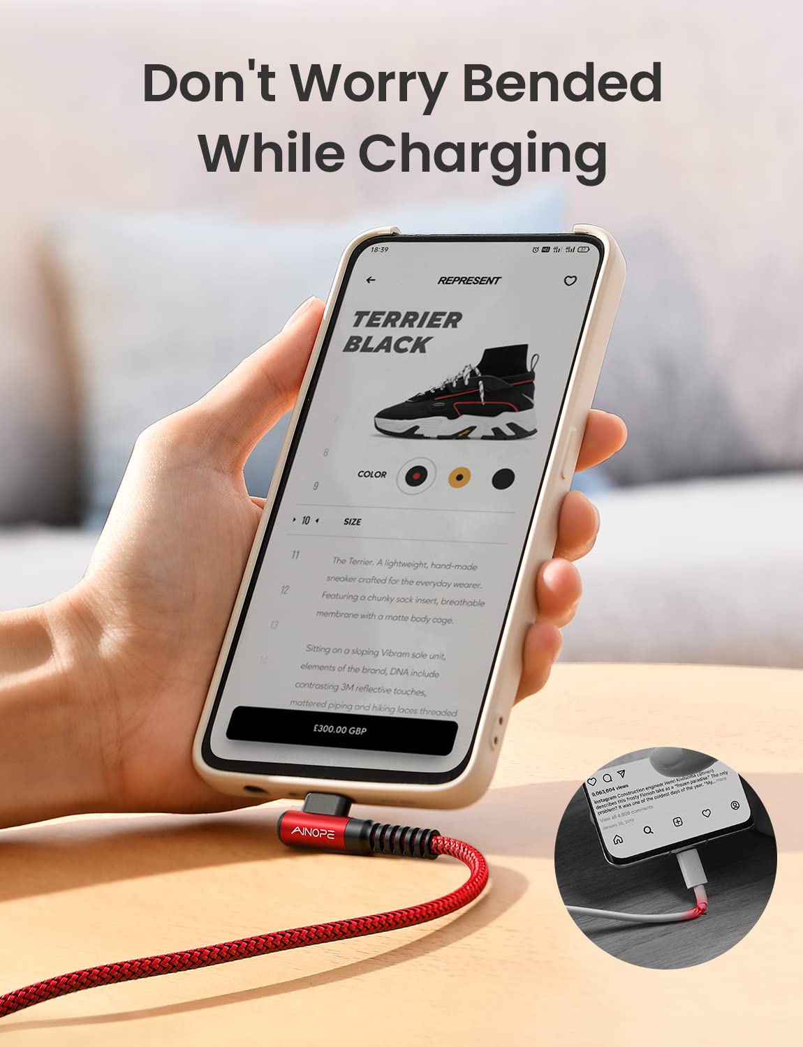 Usb C Cable [2 Pack 1.6Ft] Fast Charger Type C 3.1A Right Angle Nylon Braided Usb Type C Cable Compatible With Galaxy Note 10 9