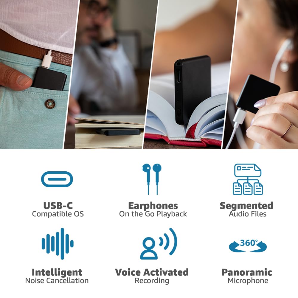 Tilerec Voice Activated Recorder With Playback   64Gb Storage, 1100 Hours Of Audio Recording, Slim & Portable Design For Meeting