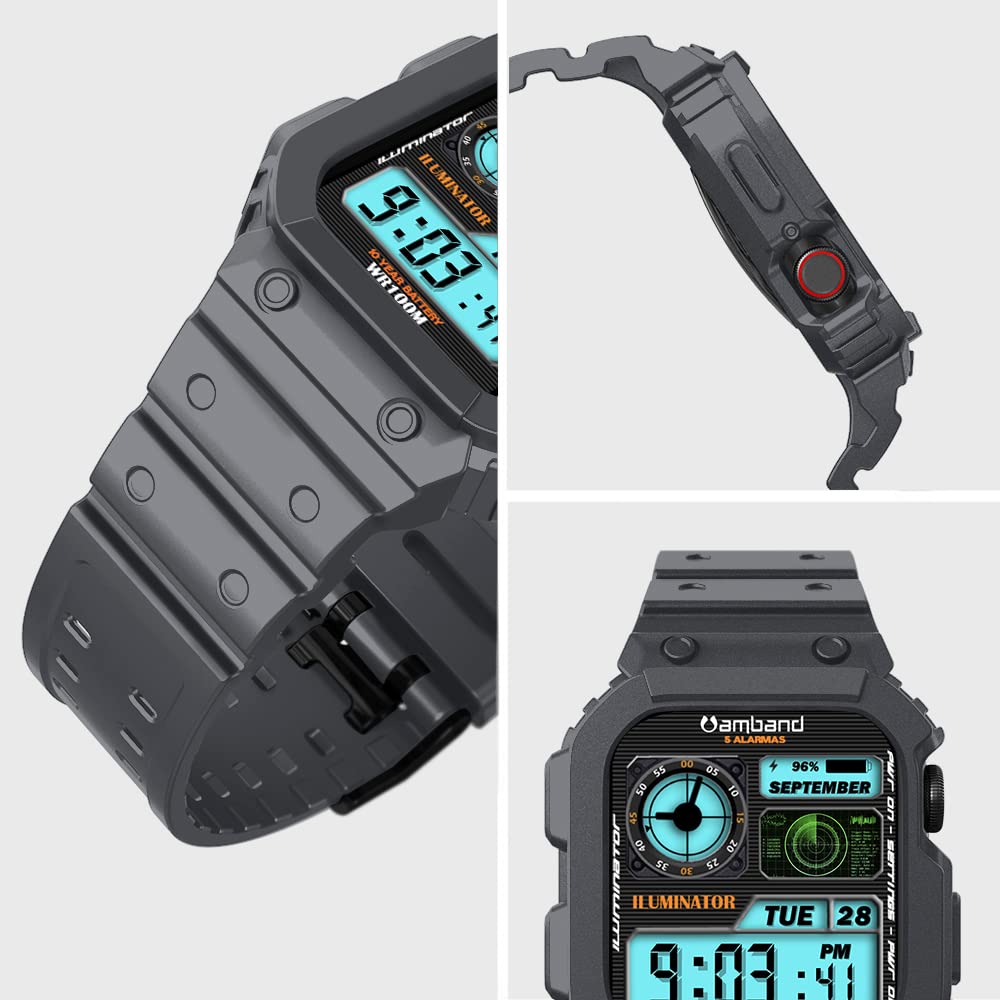 Amband Compatible For Apple Watch Band 45Mm 44Mm 42Mm With Bumper Case, Rugged Men Bands For Iwatch Se Se 2 Series 9 8 7 6 5 4 3