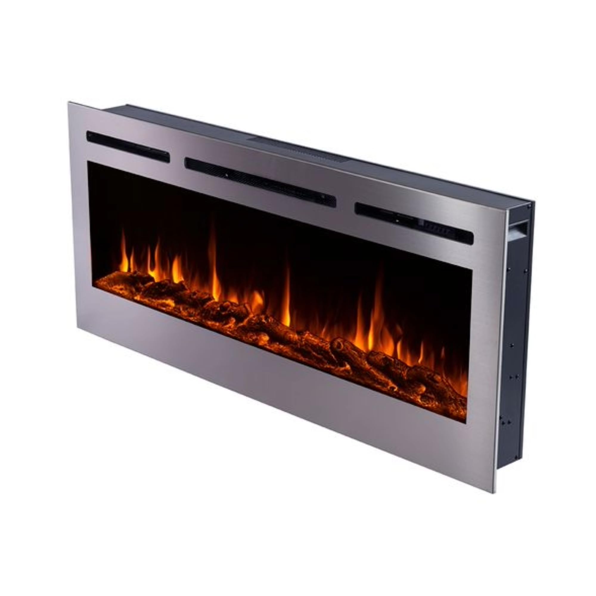 Touchstone Sideline Deluxe  Stainless Steel Smart Electric Fireplace  60 Inch Wide  Alexa/Wifi Enabled  In Wall Recessed  5 Flam